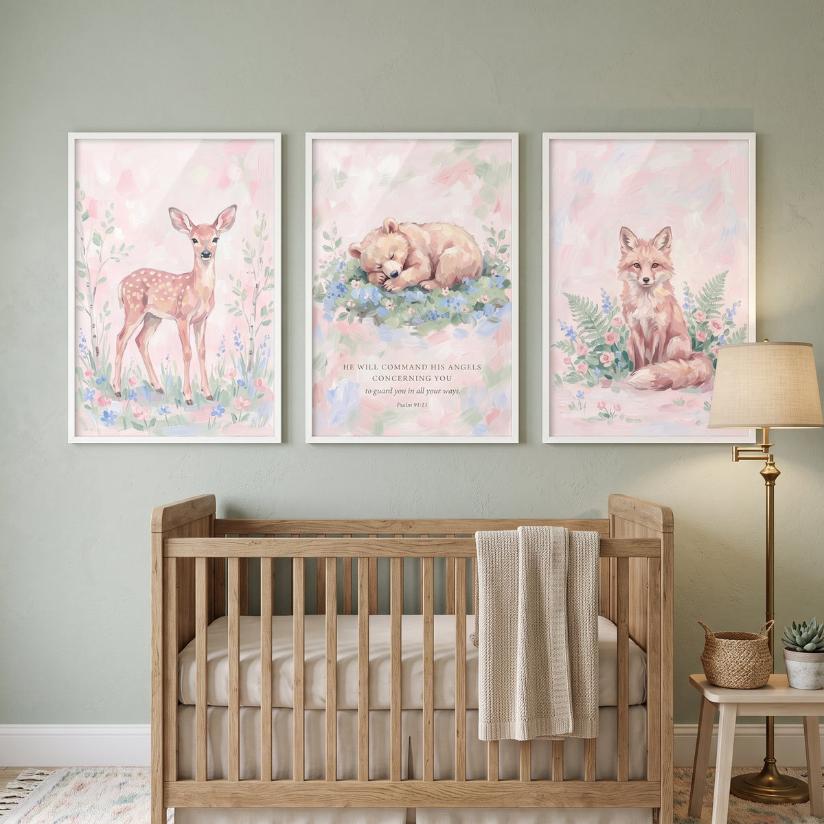 Meadow Bloom Woodland Animals Wall Art Set of 3 - Blessed Woodland Set
