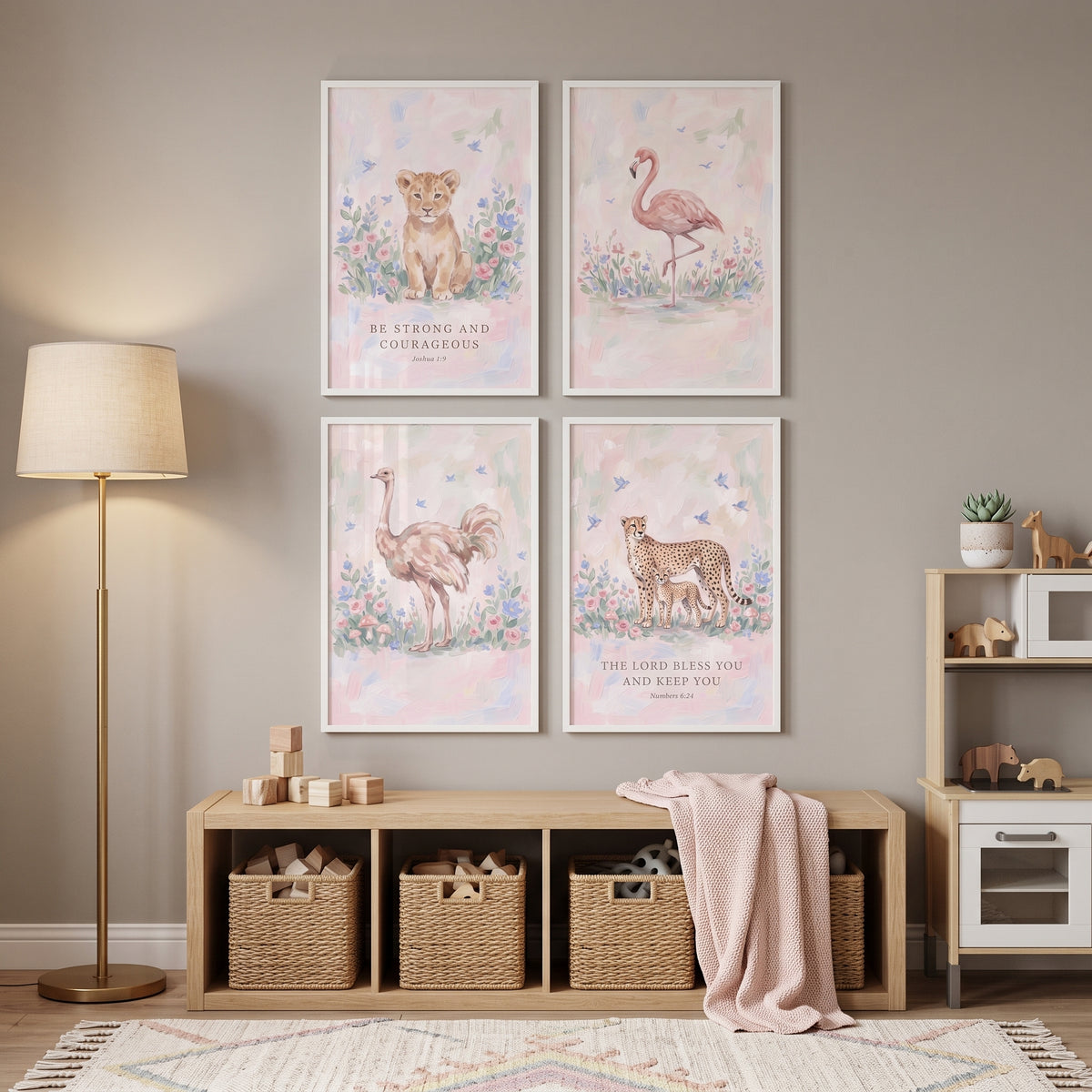 Meadow Bluebird Savanna Animals Wall Art Set Of 4 - Serene Scripture Safari