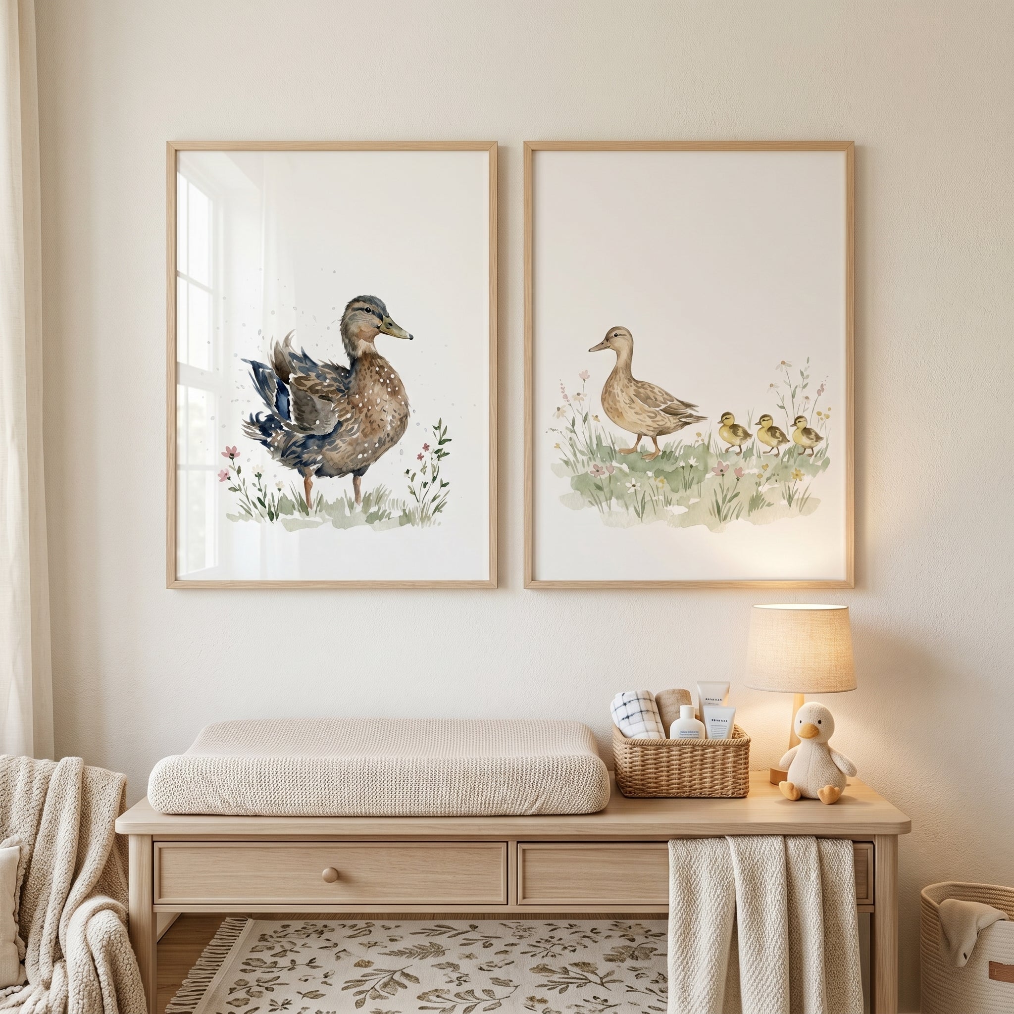 Meadow Brown Duck Wall Art Set of 2 - Sweet Duckling Parade