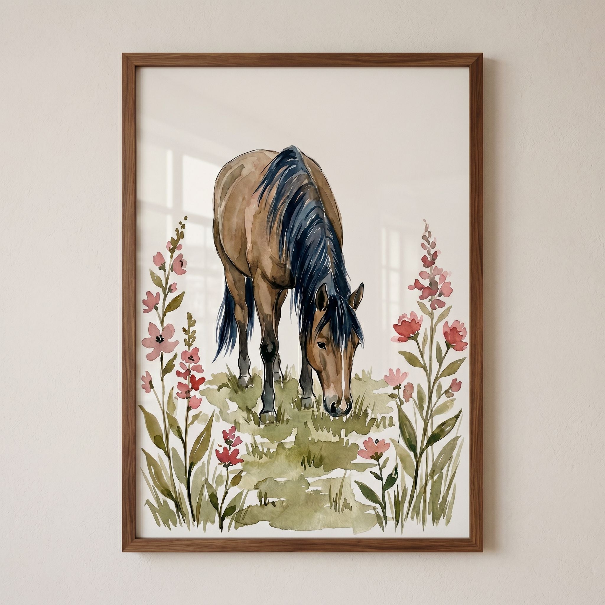 Meadow Grazing Horse Wall Art - Serene Grazing Horse