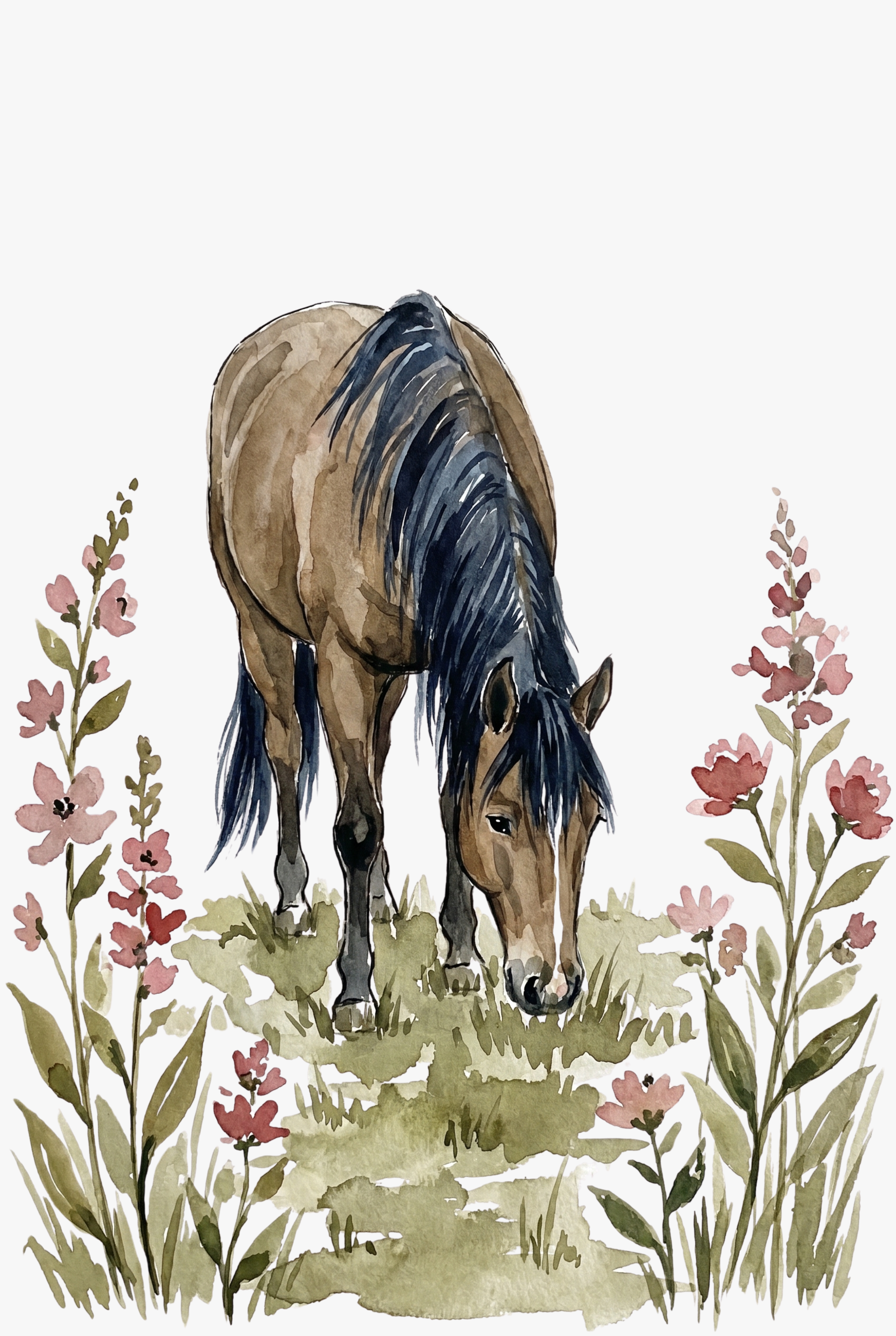 Meadow Grazing Horse Wall Art - Serene Grazing Horse