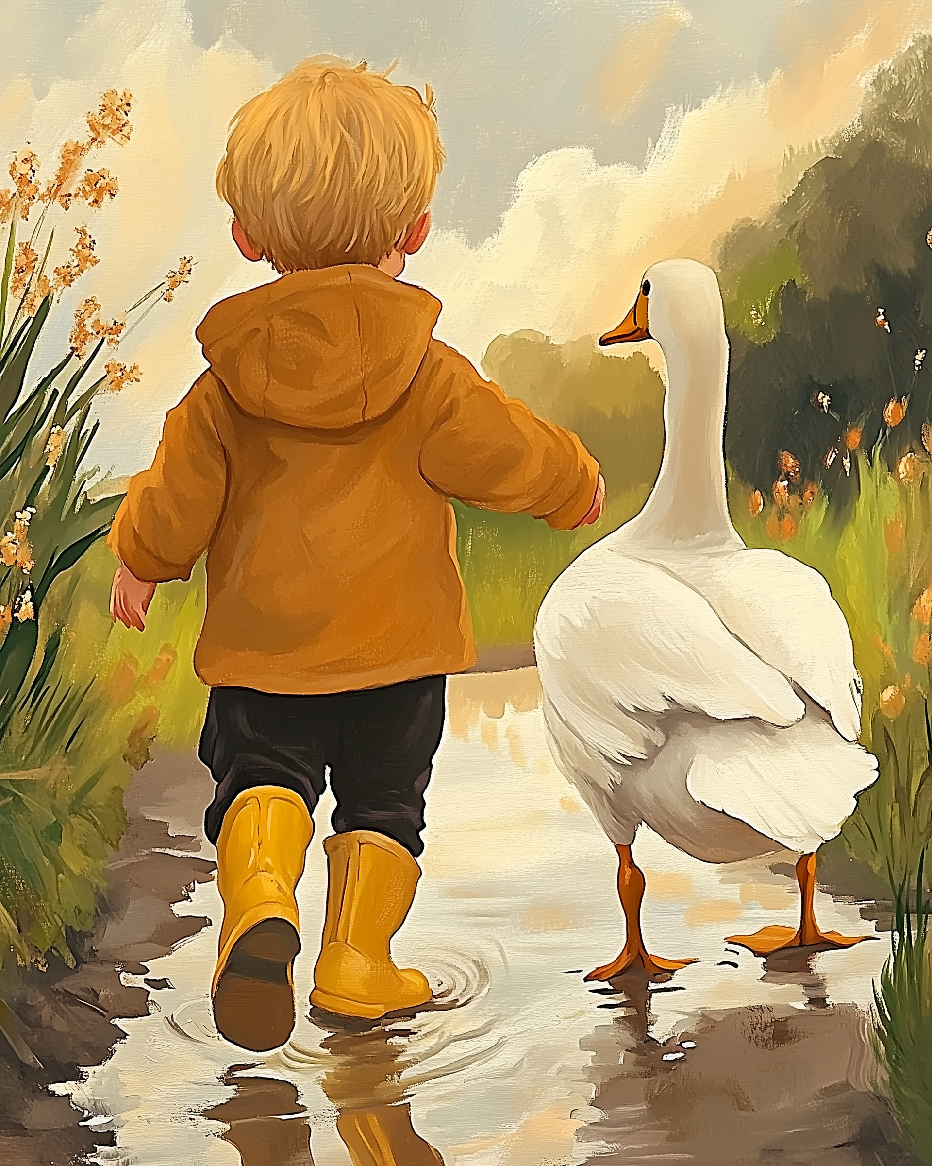 Prairie Meadow Goose Wall Art for Nursery, Playroom or Kids Bedrooms - Whimsical Friendship Scene - Waddle Walk