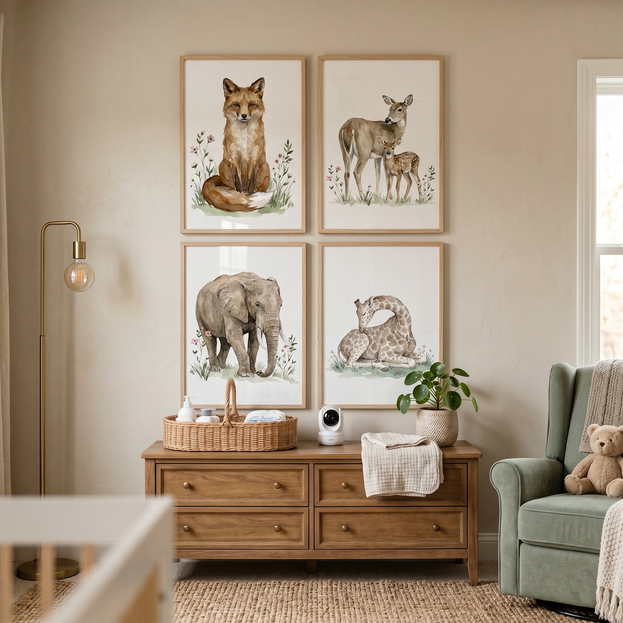 Meadow Wildflower Nature Animal Wall Art Set of 4 - Gentle Nature Friends