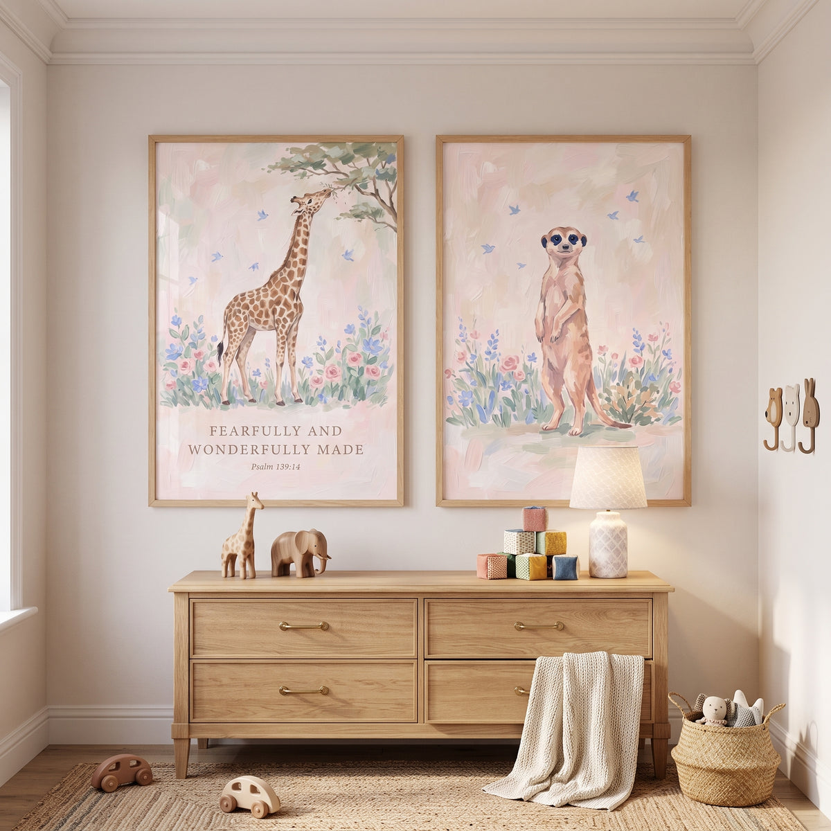 Meadow Wildflower Safari Animals Wall Art Set of 2 - Wonderfully Made Duo