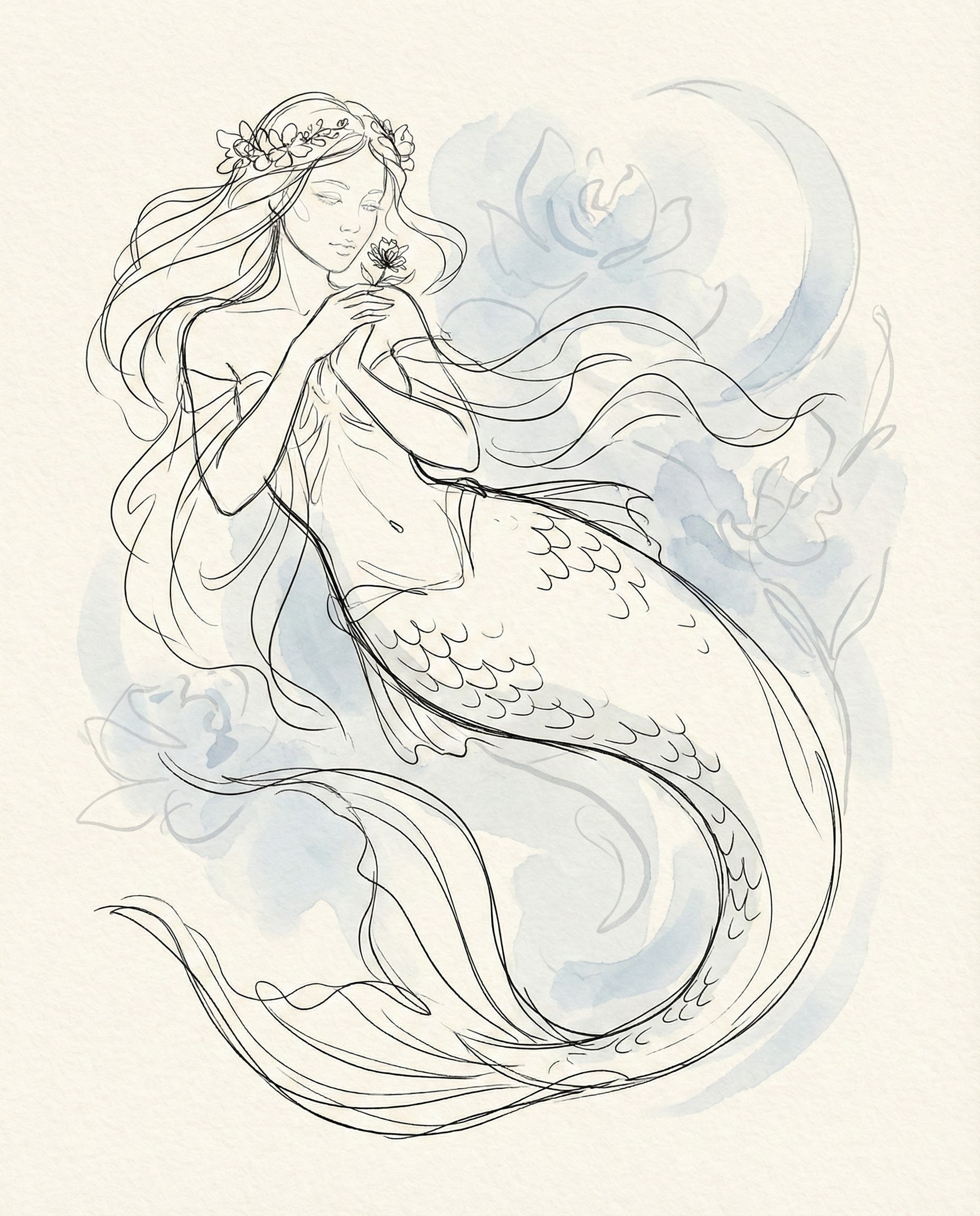 Moonlit Serenity - Mermaid Framed Wall Art for Living Room, Bedroom or Office