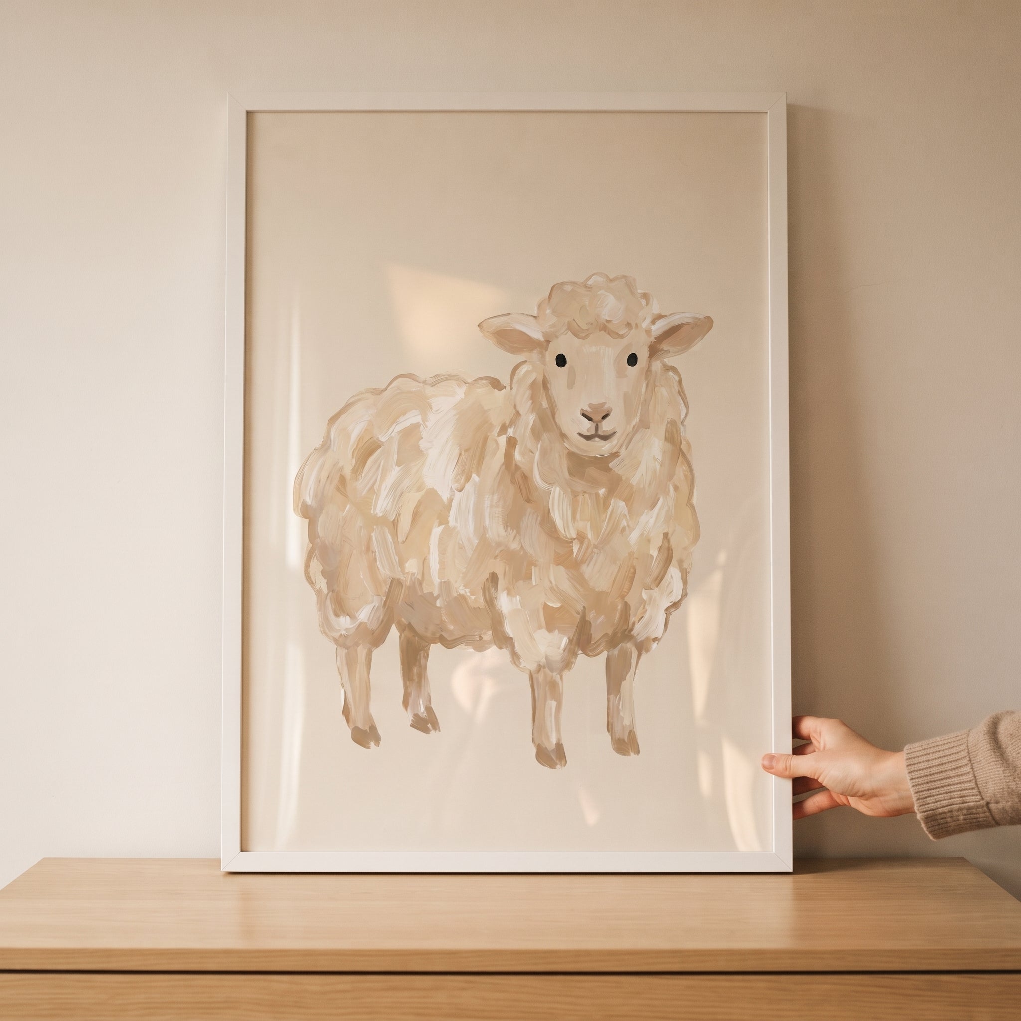 Minimalist Beige Farm Sheep Artwork - Soft Creamy Sheep