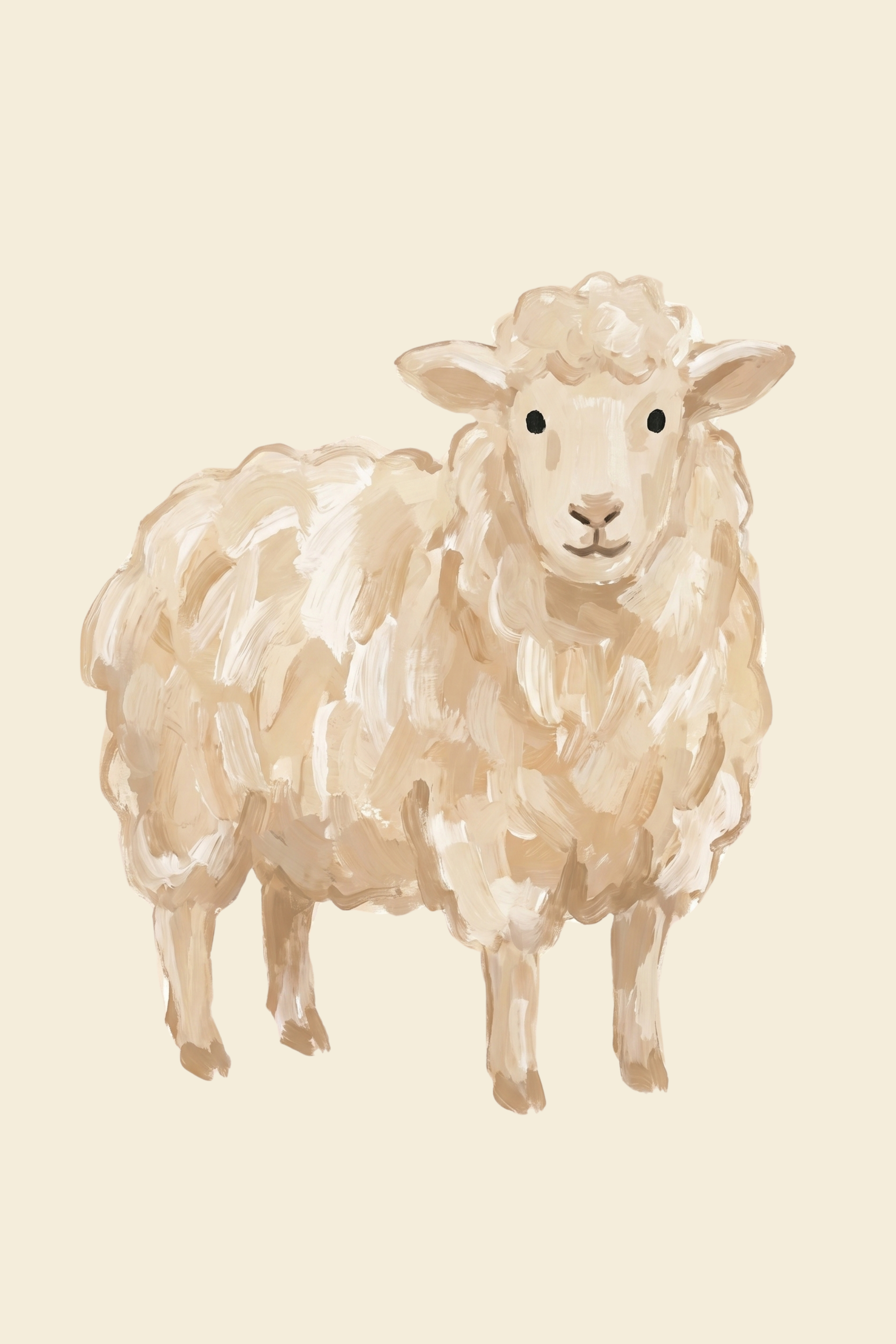 Minimalist Beige Farm Sheep Artwork - Soft Creamy Sheep