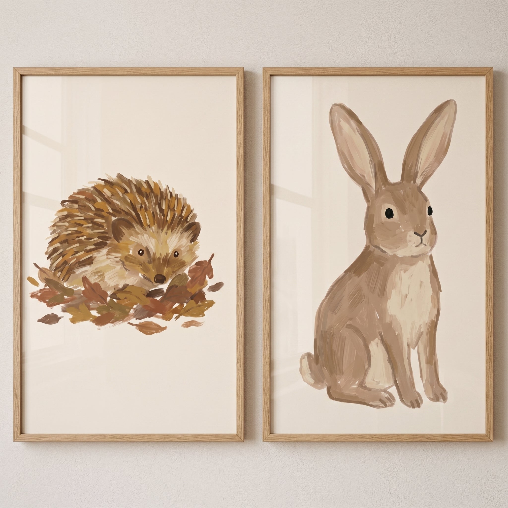 Minimalist Beige Woodland Animals Wall Art Set of 2 - Forest Friend Set