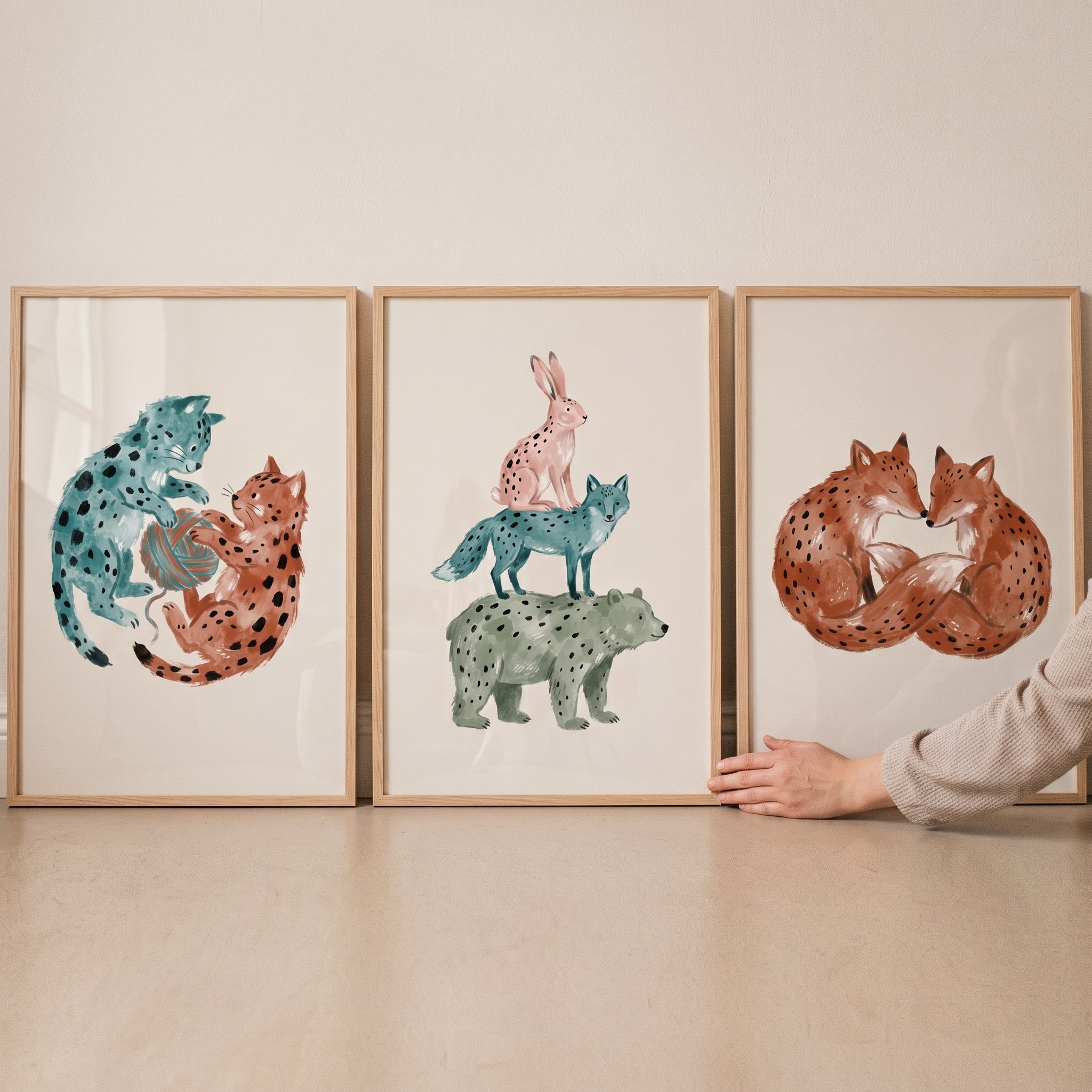 Minimalist Black Dot Animal Wall Art Set of 3 - Whimsical Woodland Friends