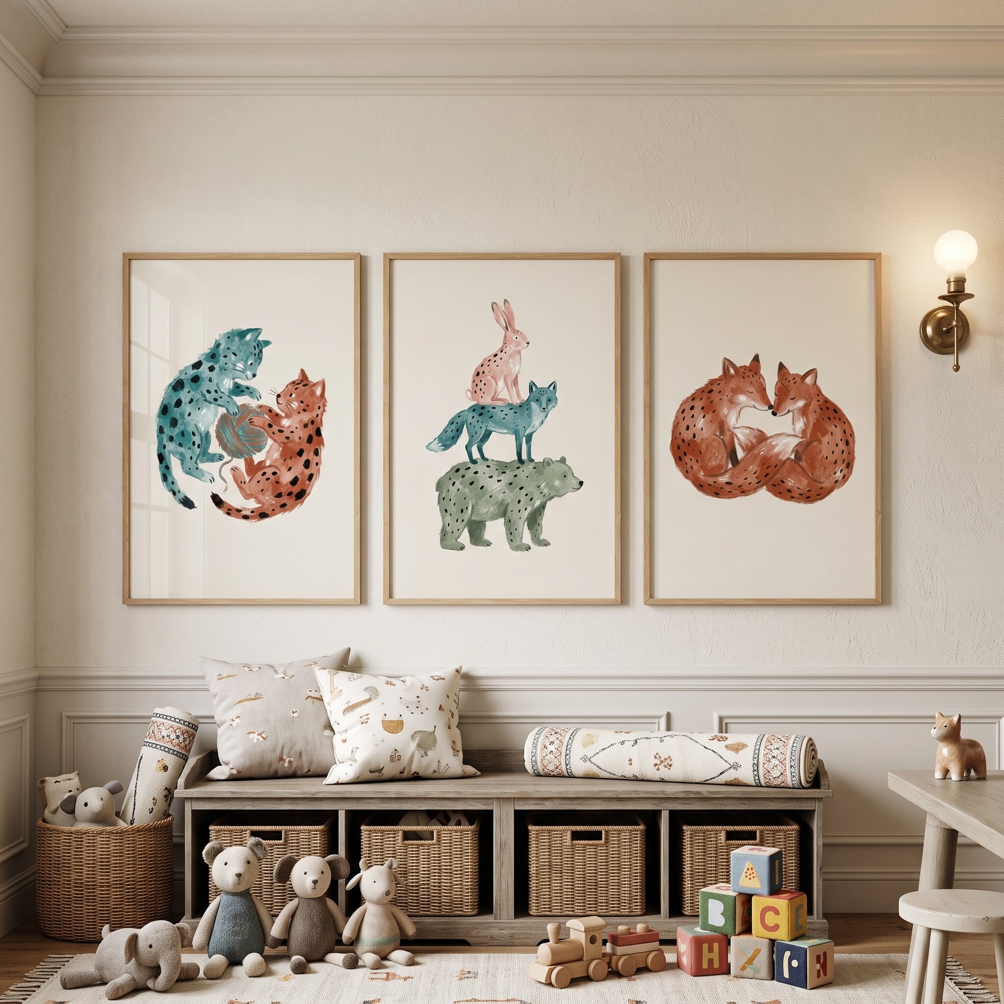 Minimalist Black Dot Animal Wall Art Set of 3 - Whimsical Woodland Friends