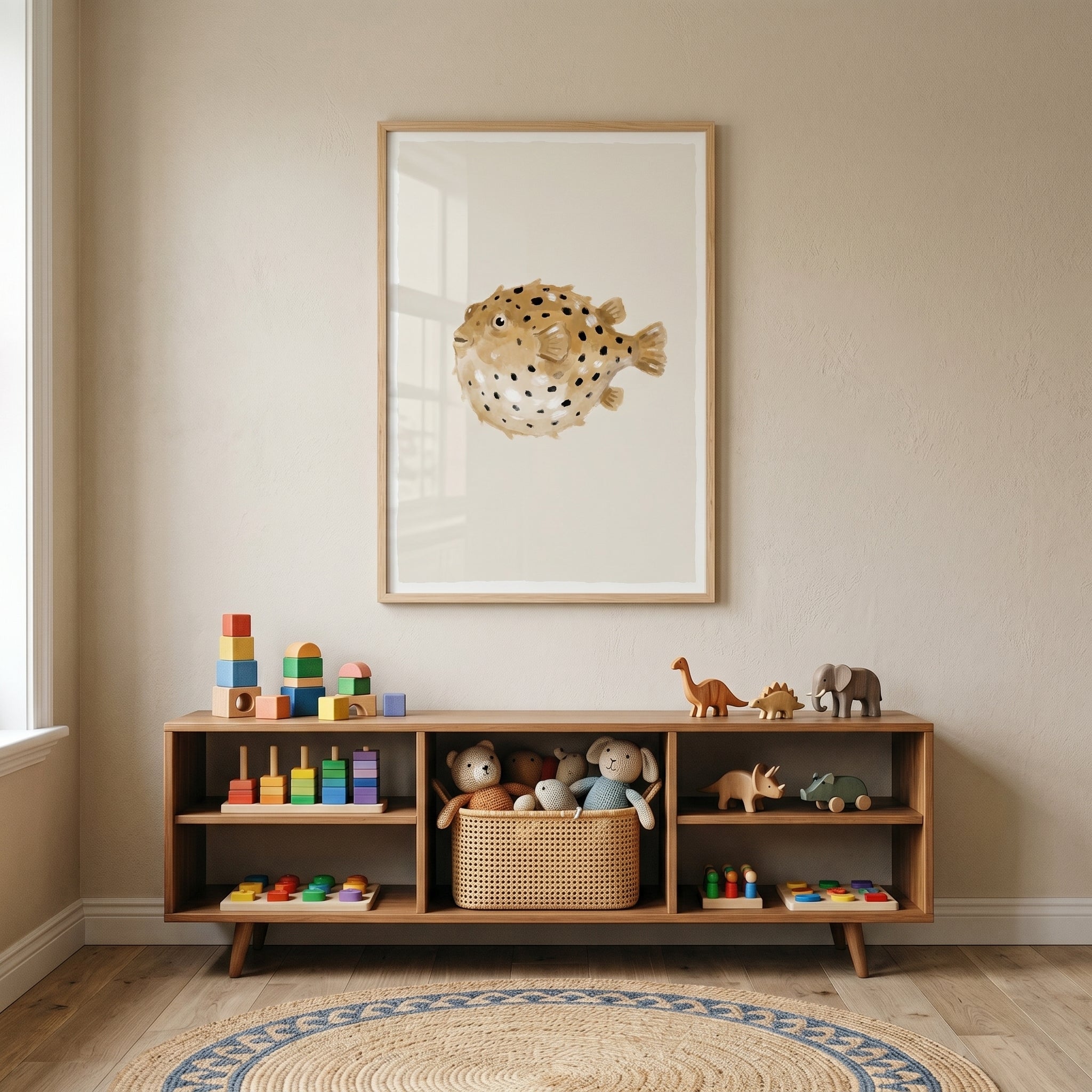 Minimalist Black Spotted Pufferfish Wall Art - Spotted Sea Puffer