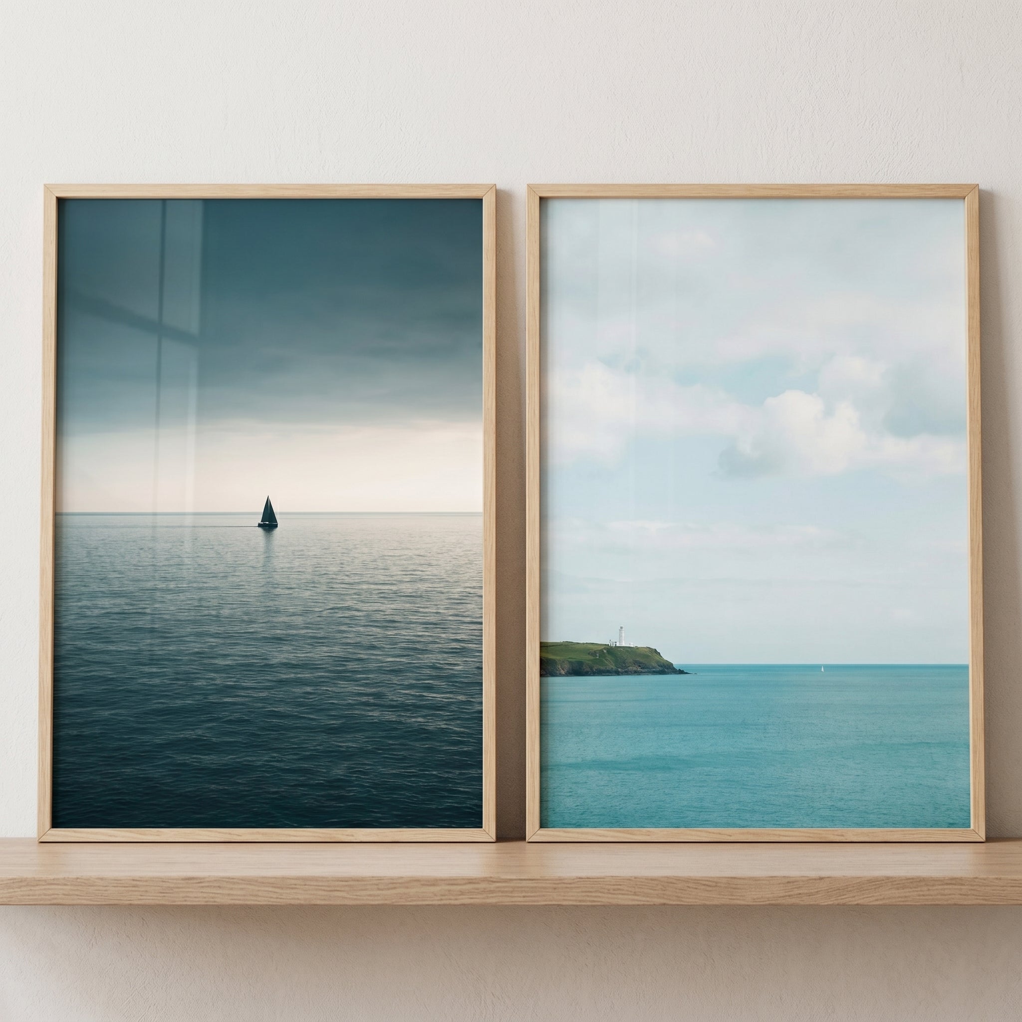 Minimalist Blue Ocean Wall Art Set of 2 - Divided Horizons