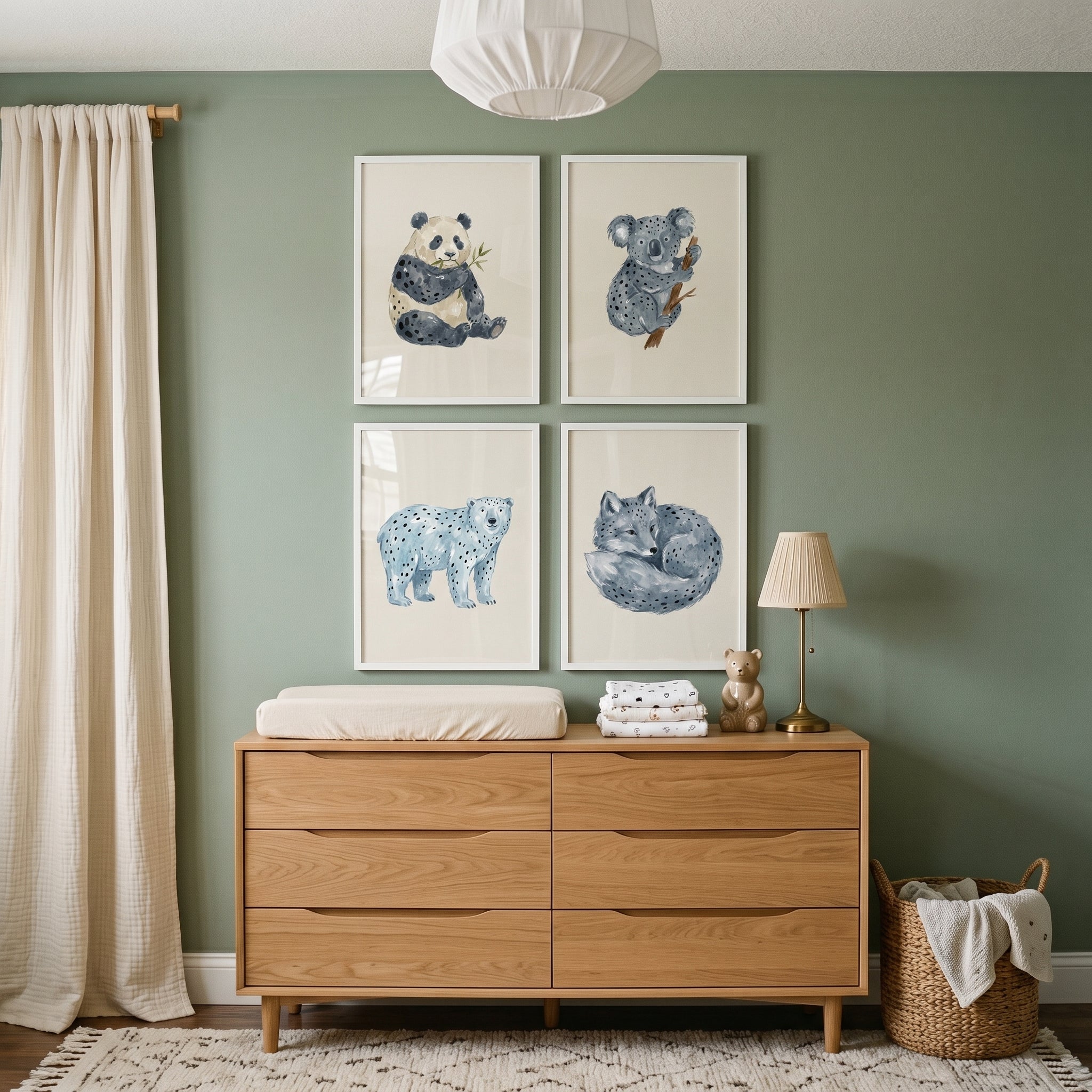 Minimalist Blue Spotted Animals Wall Art Set of 4 - Spotted Animal Portraits