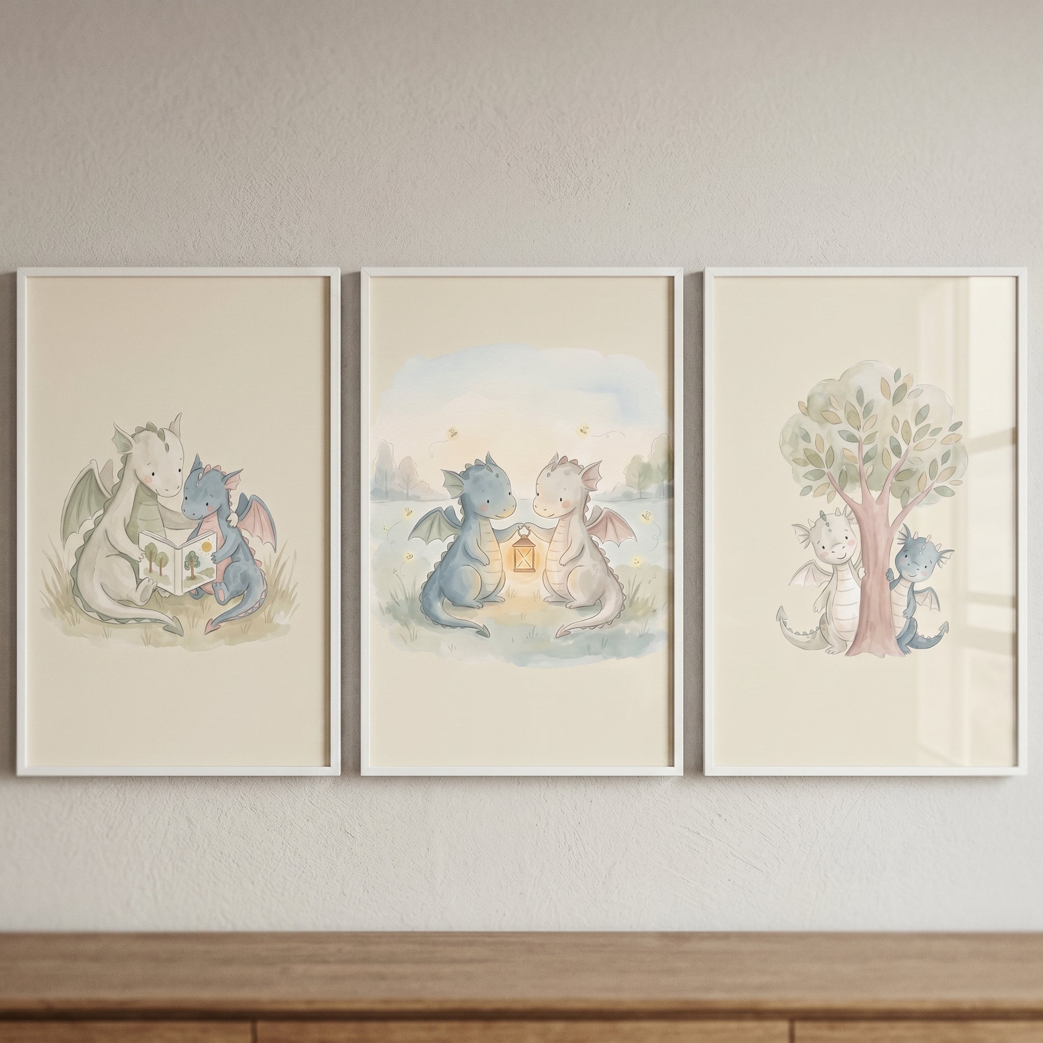 Minimalist Boho Baby Dragons Wall Art Set of 3 - Sweet Dragon Adventures