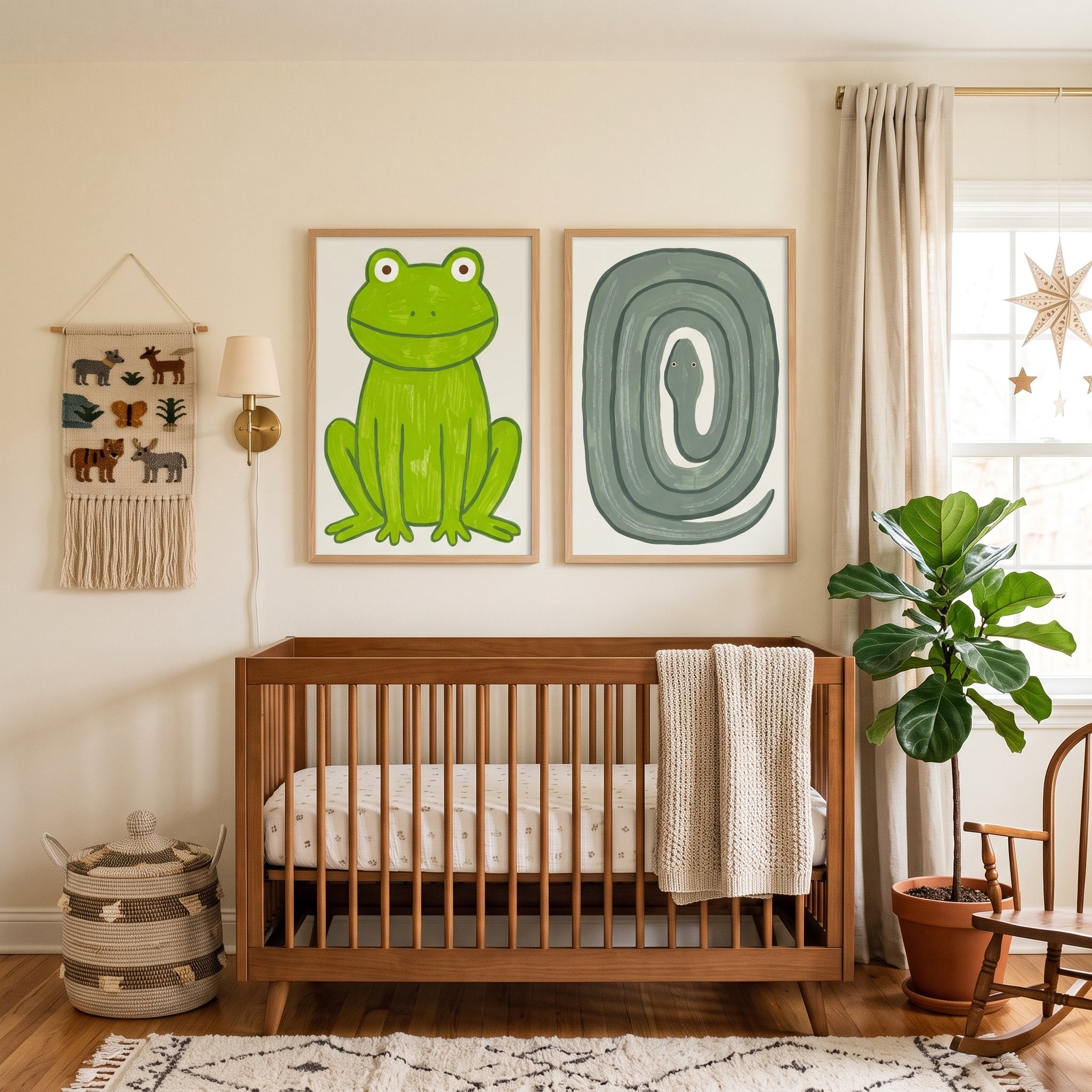 Minimalist Brushstroke Green Animals Wall Art Set of 2 - Wild Animal Duo