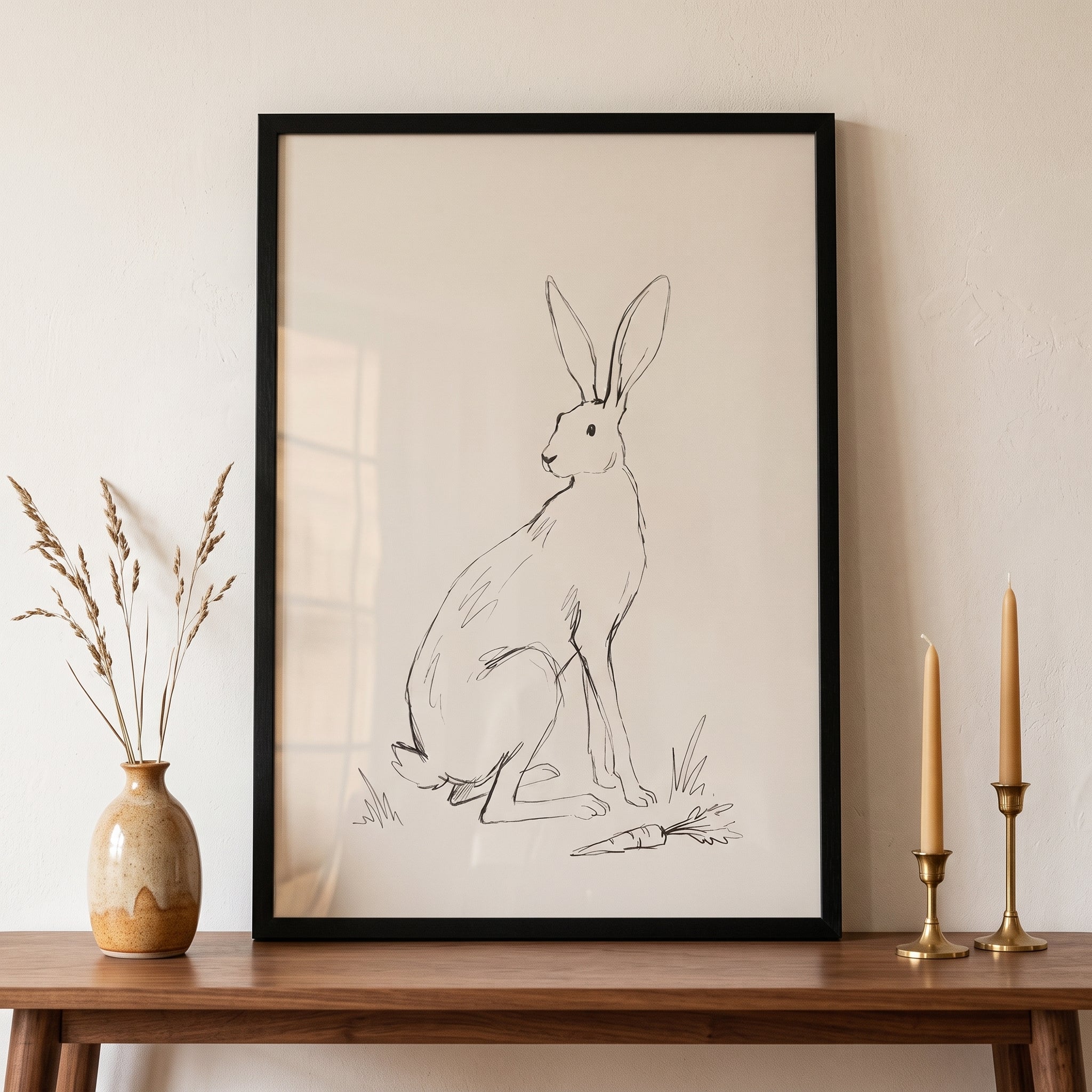 Minimalist Bunny Wall Art - Wild Rabbit Sketch