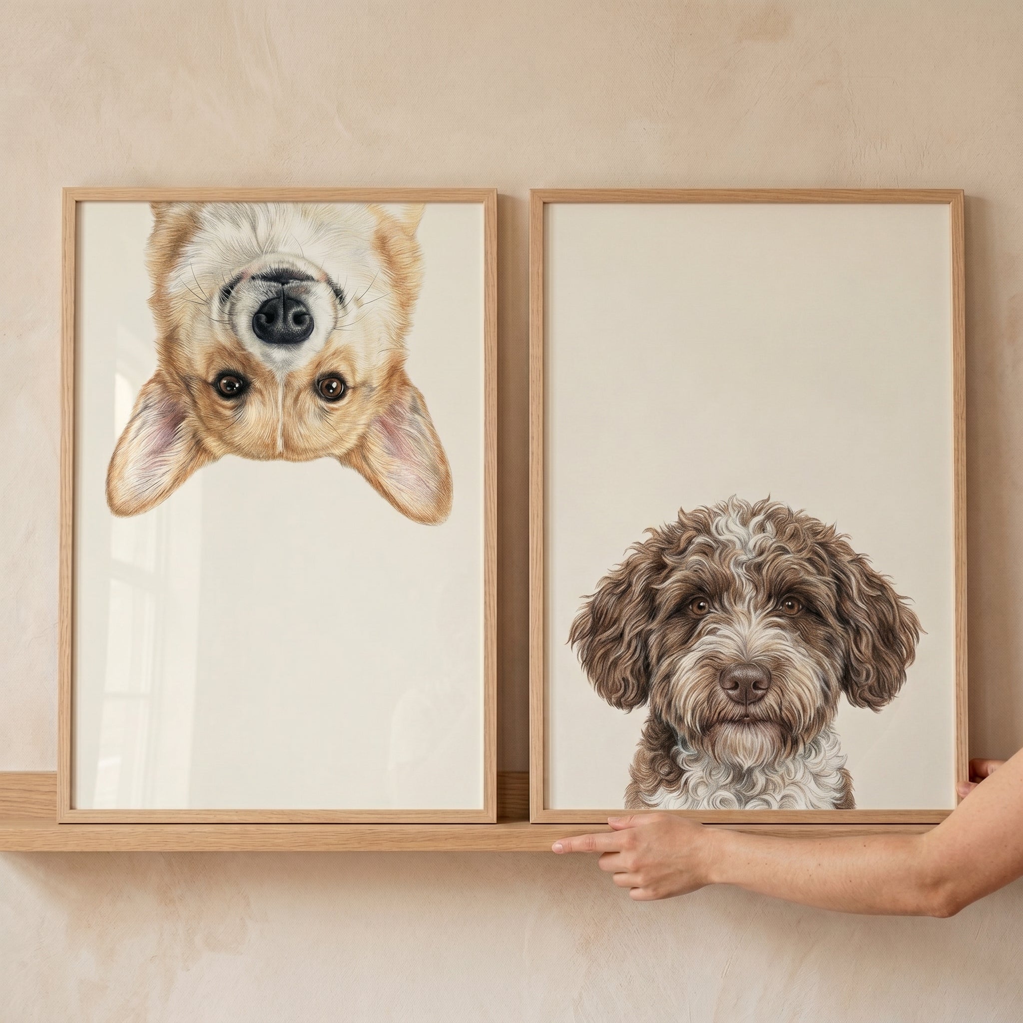 Minimalist Cream Pet Dog Wall Art Set of 2 - Playful Pet Portraits