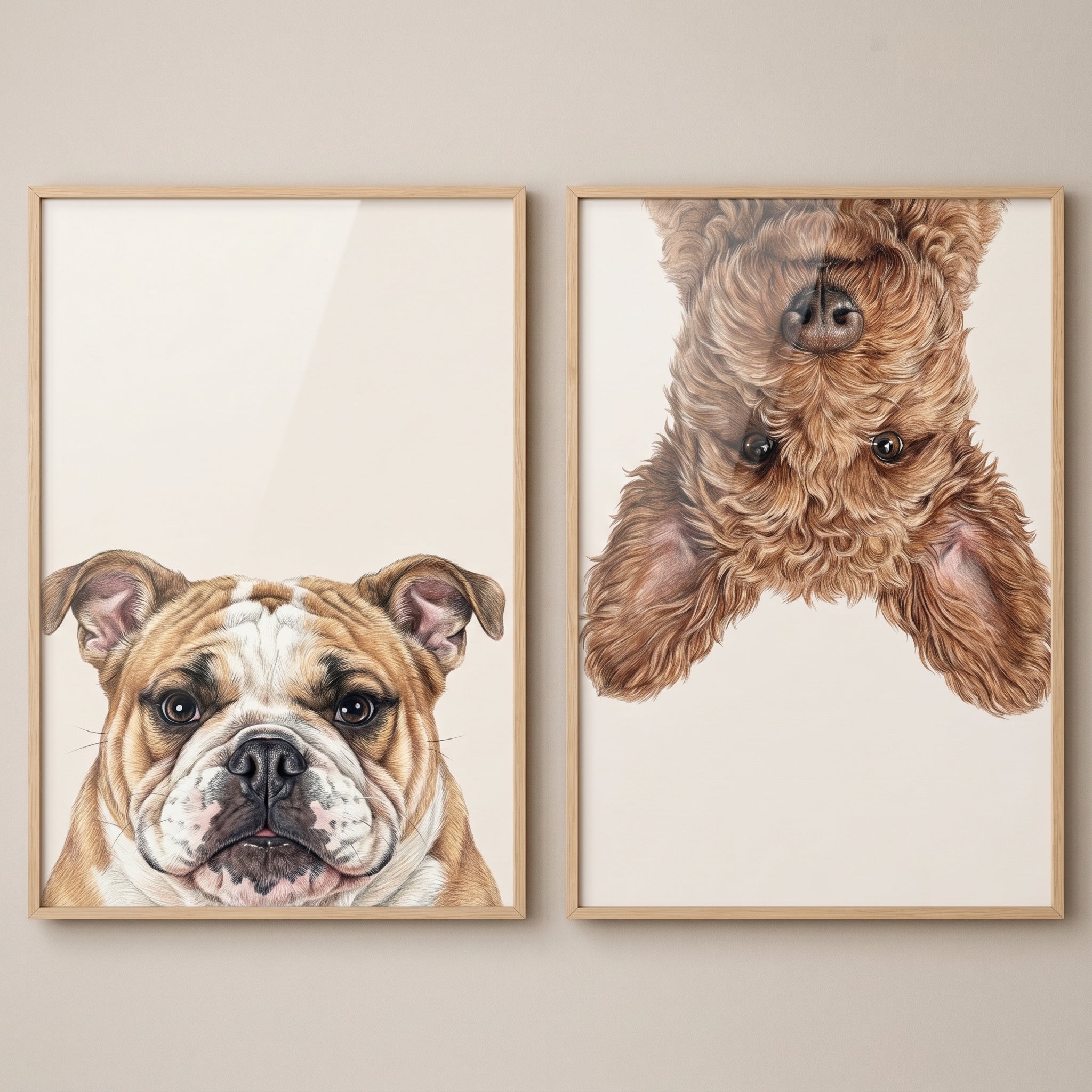 Minimalist Dog Illustration Artwork Set of 2 - Quirky Canine Duo