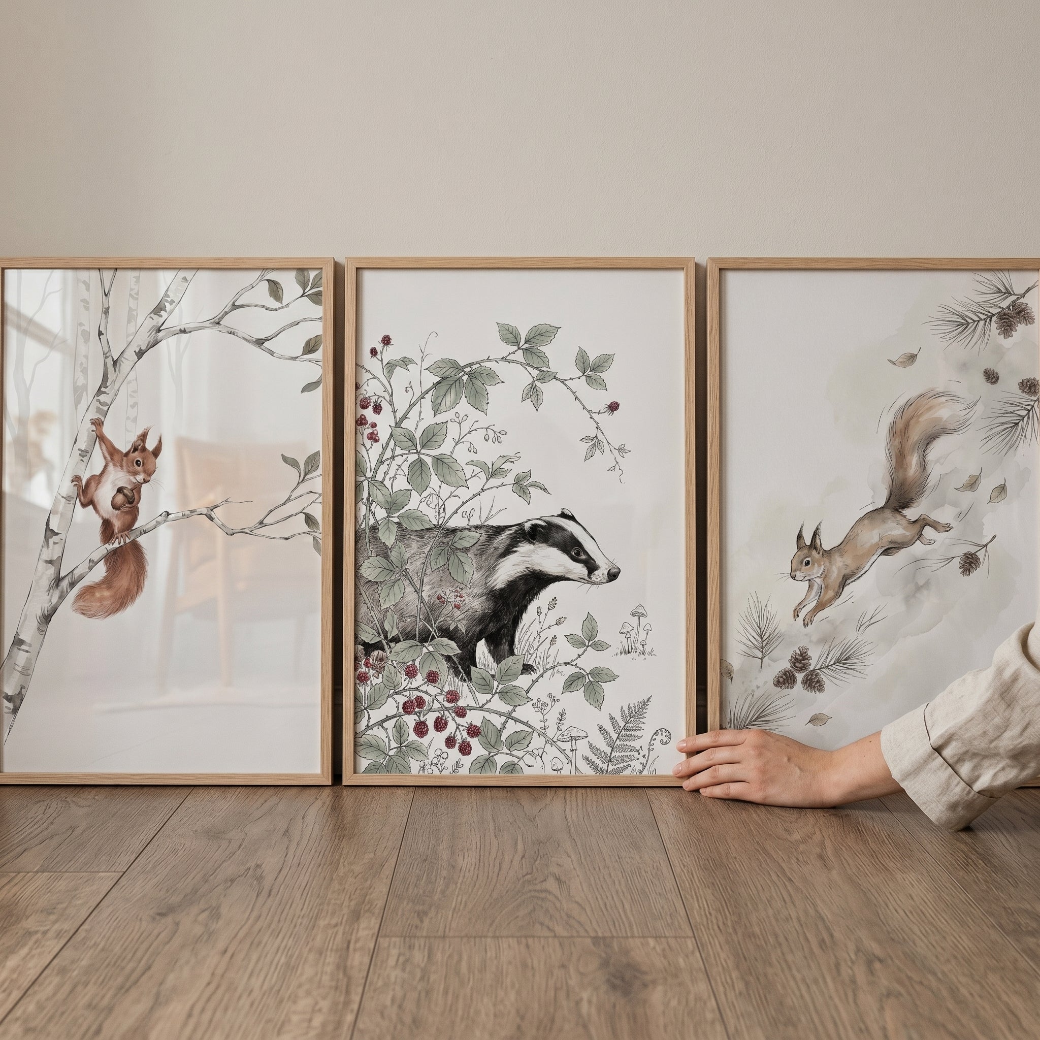 Minimalist Forest Animals Wall Art Set of 3 - Woodland Friends Trio