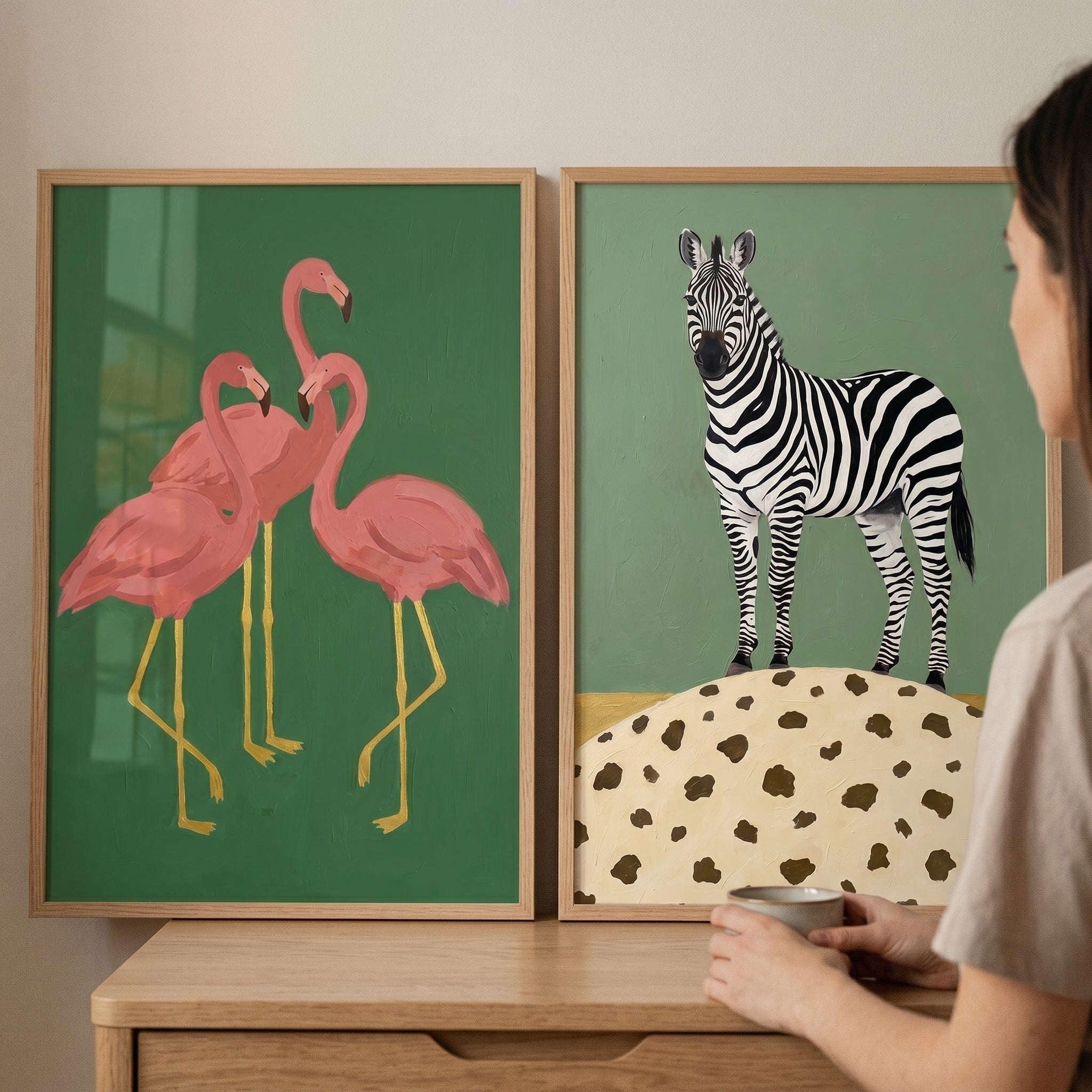 Minimalist Green Safari Animal Wall Art Set Of 2 - Wild Safari Duo