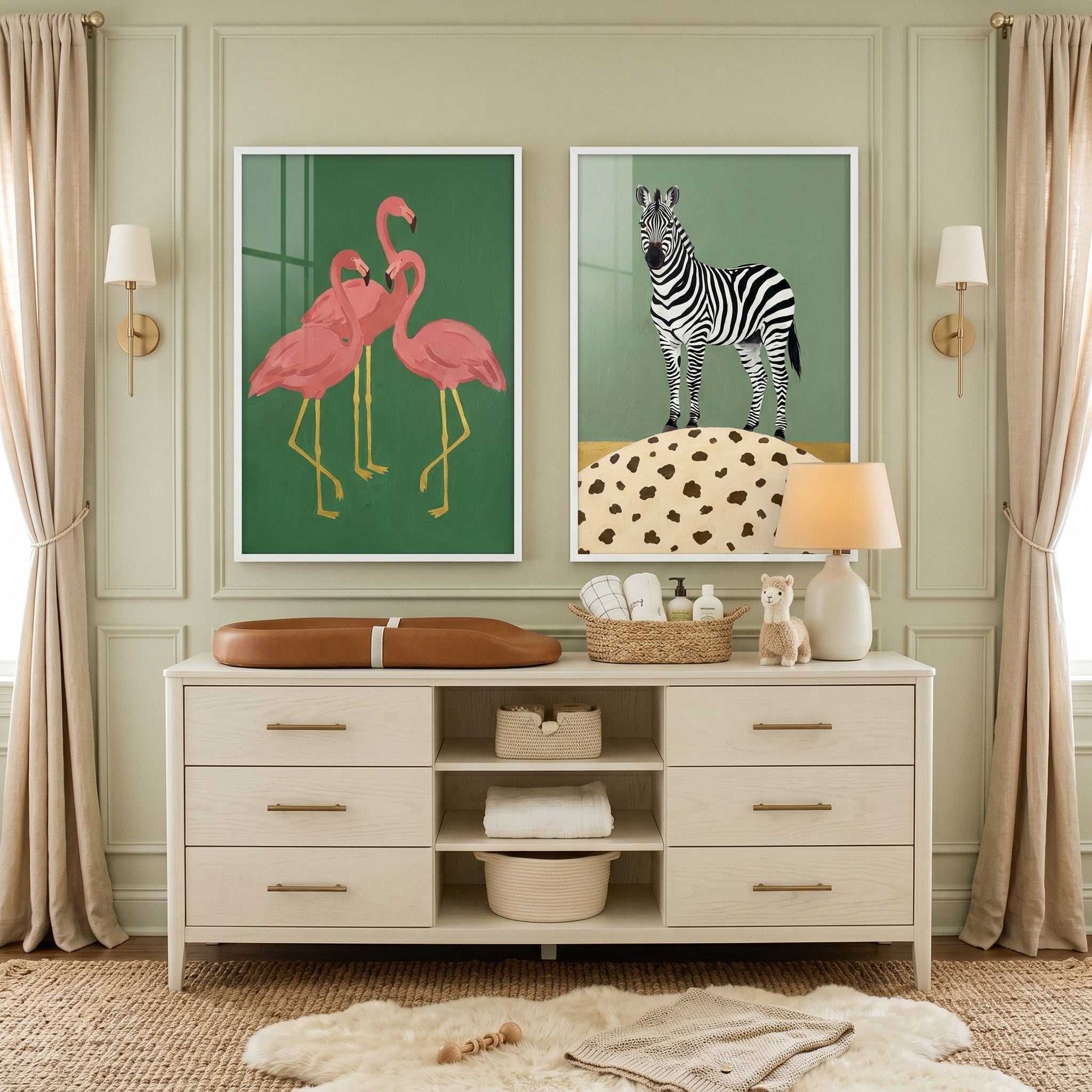 Minimalist Green Safari Animal Wall Art Set Of 2 - Wild Safari Duo