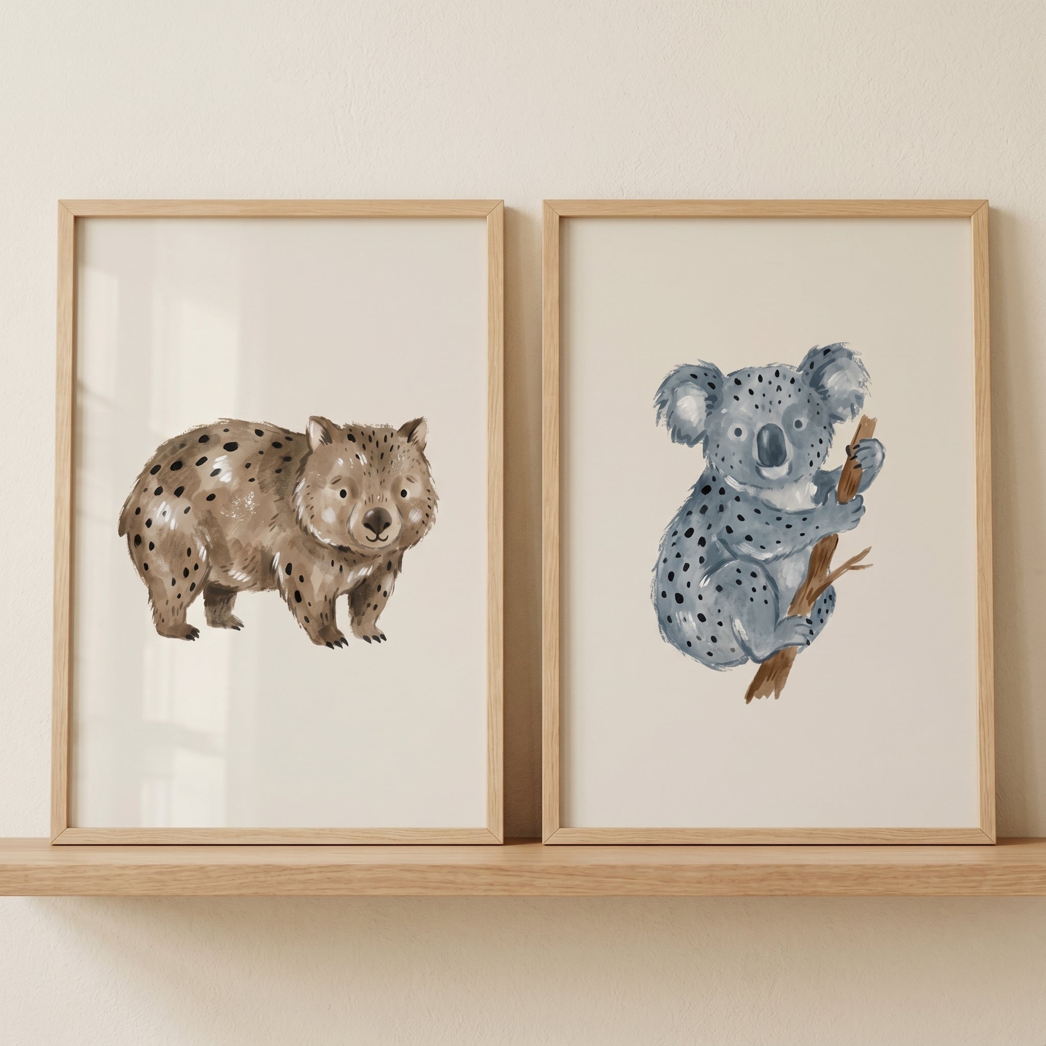 Minimalist Neutral Australian Animals Wall Art Set of 2 - Aussie Animal Duo