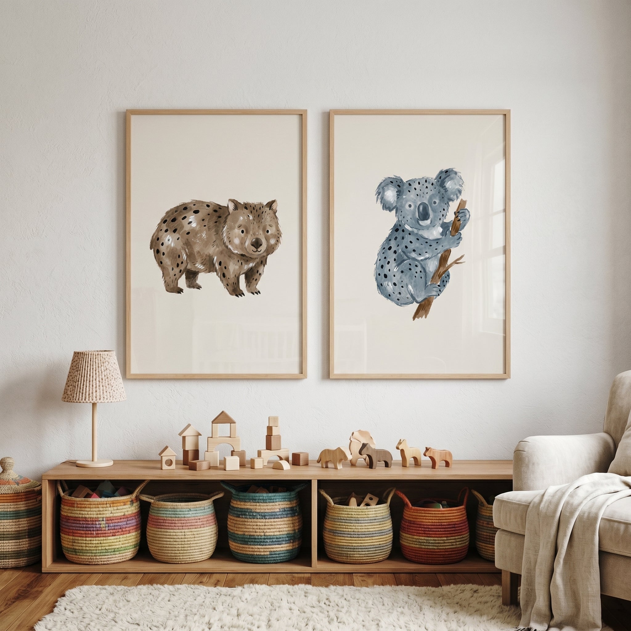 Minimalist Neutral Australian Animals Wall Art Set of 2 - Aussie Animal Duo