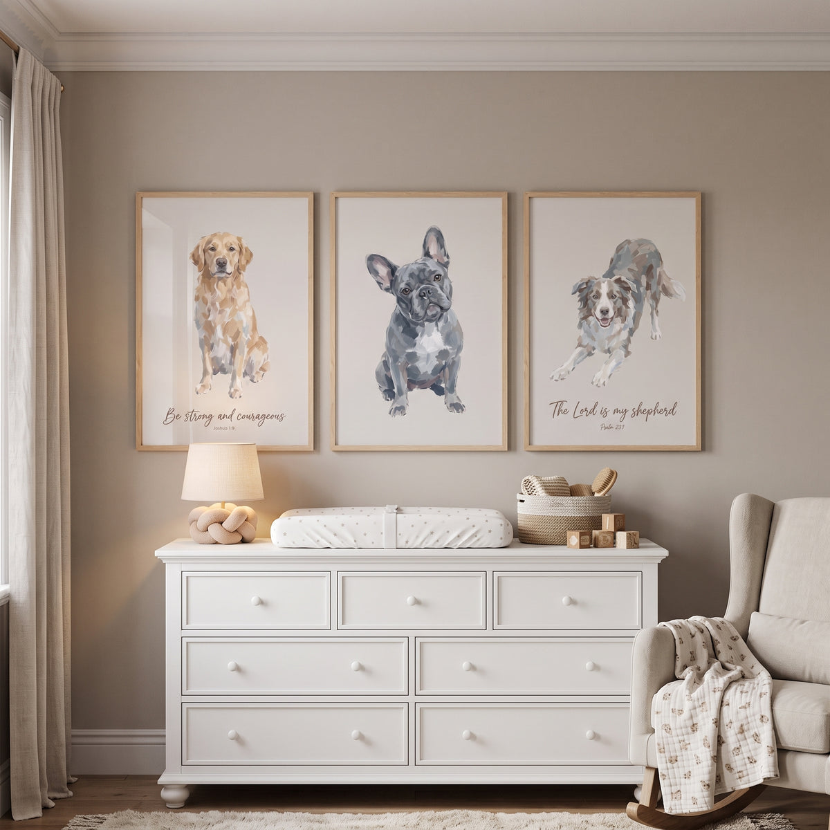 Minimalist Neutral Breed Dogs Wall Art Set of 3 - Faithful Canine Prints
