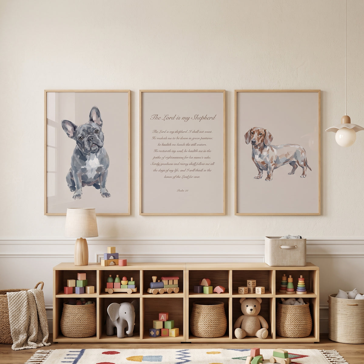 Minimalist Neutral Christian Dogs Wall Art Set of 3 - Faithful Puppy Prints