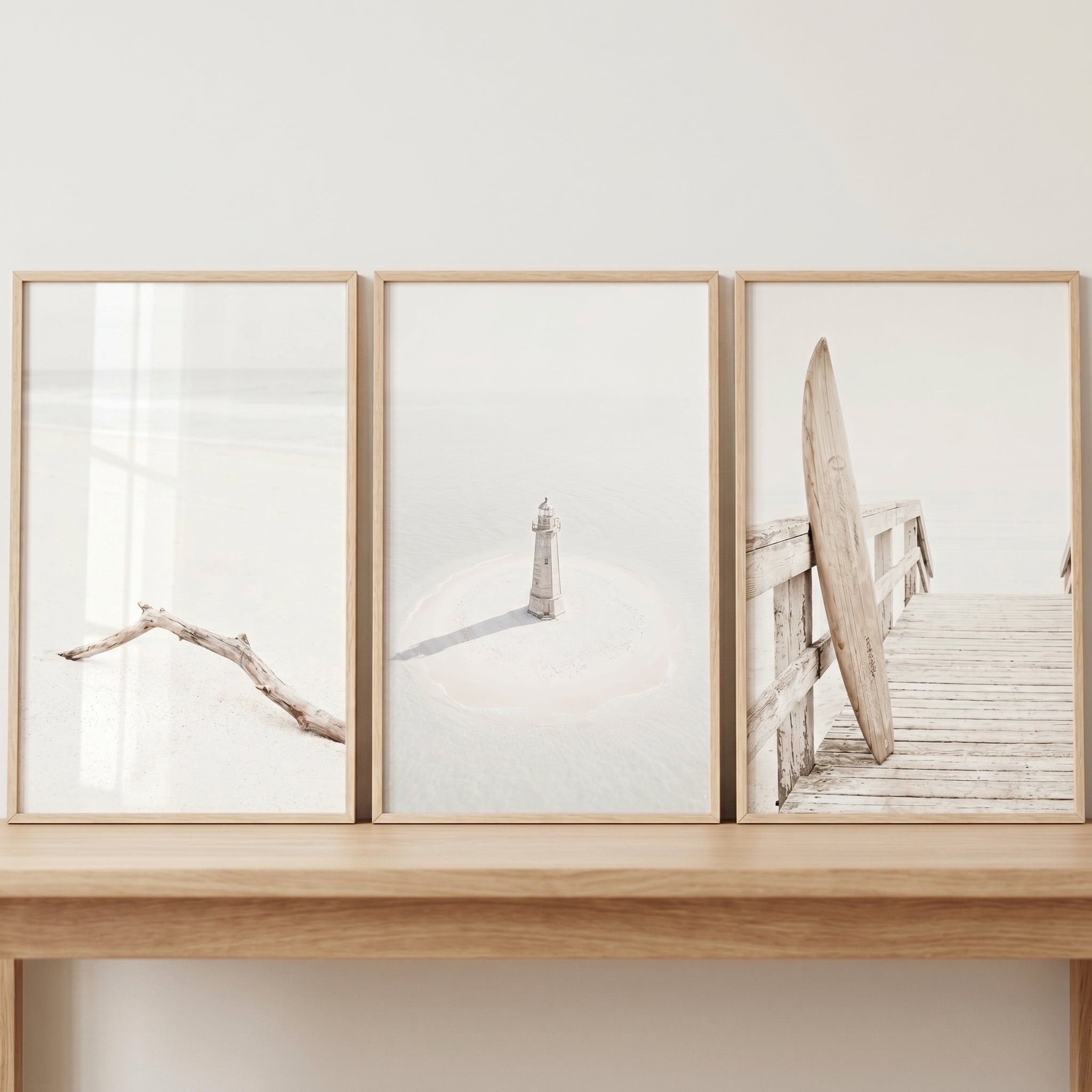 Minimalist Neutral Landscape Coastal Wall Art Set Of 3 - Coastal Serenity