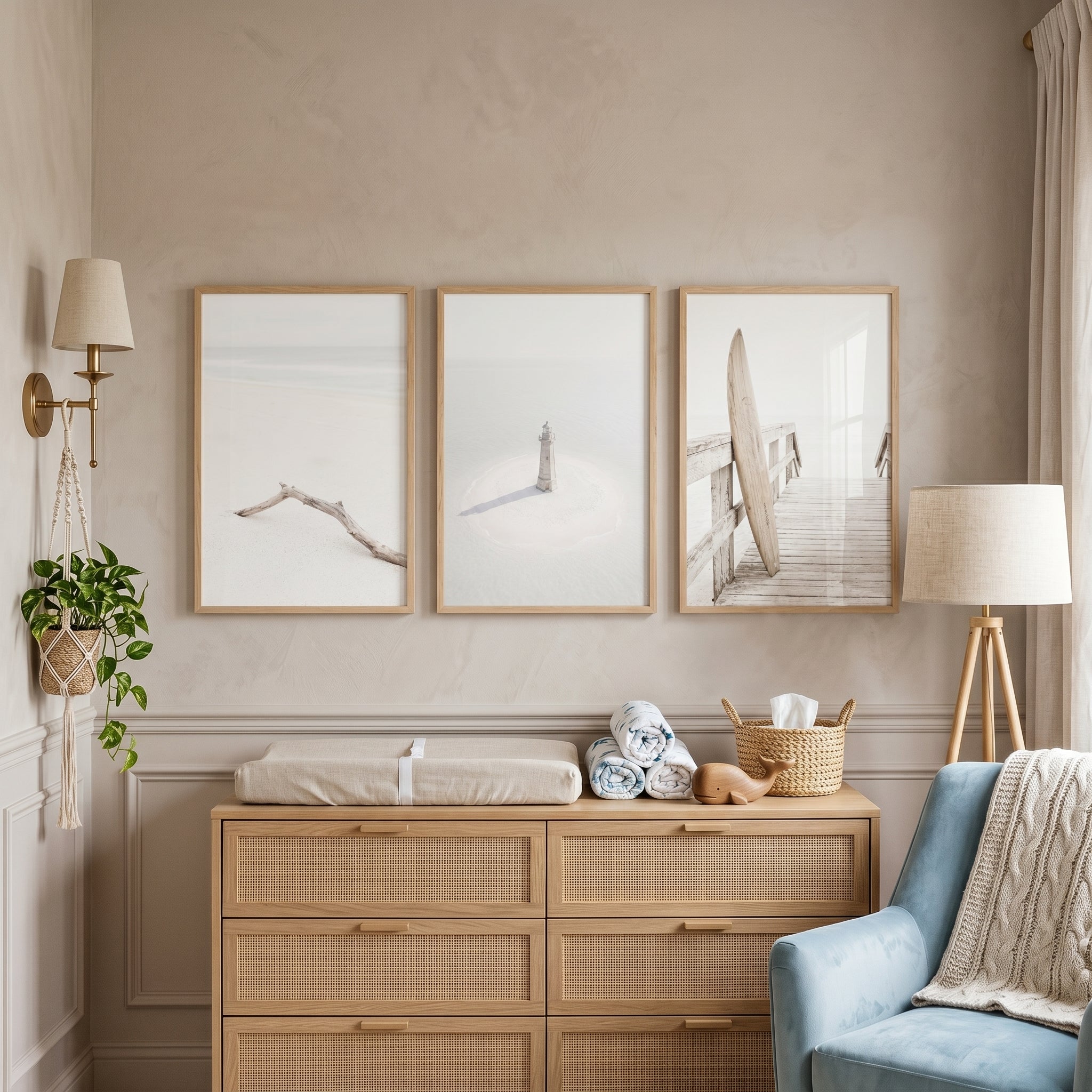 Minimalist Neutral Landscape Coastal Wall Art Set Of 3 - Coastal Serenity