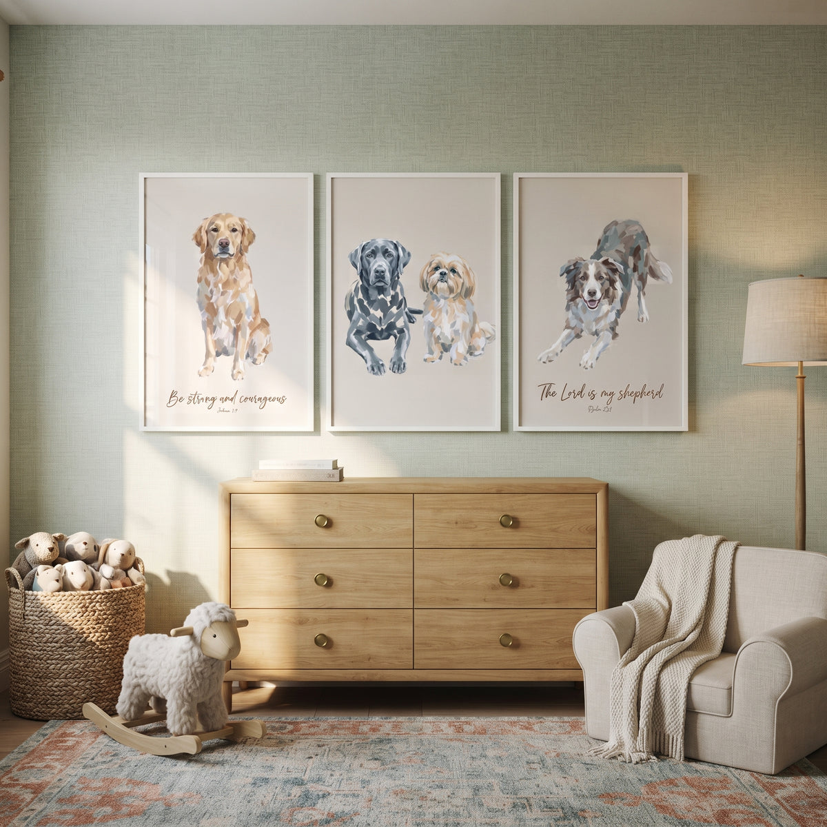 Minimalist Neutral Painterly Dogs Wall Art Set of 3 - Faithful Canine Scripture