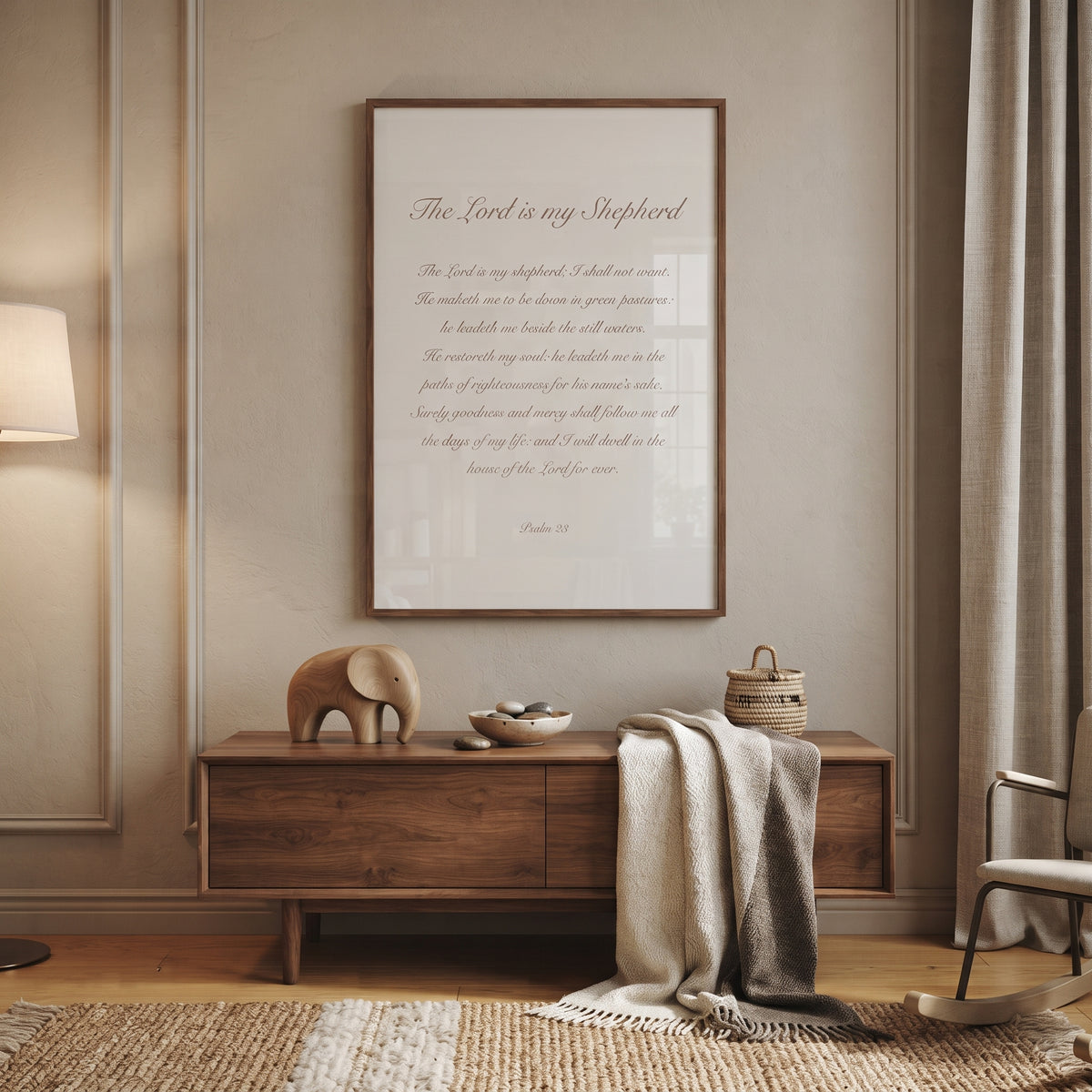 Minimalist Neutral Psalm 23 Wall Art - Sacred Shepherd Psalm