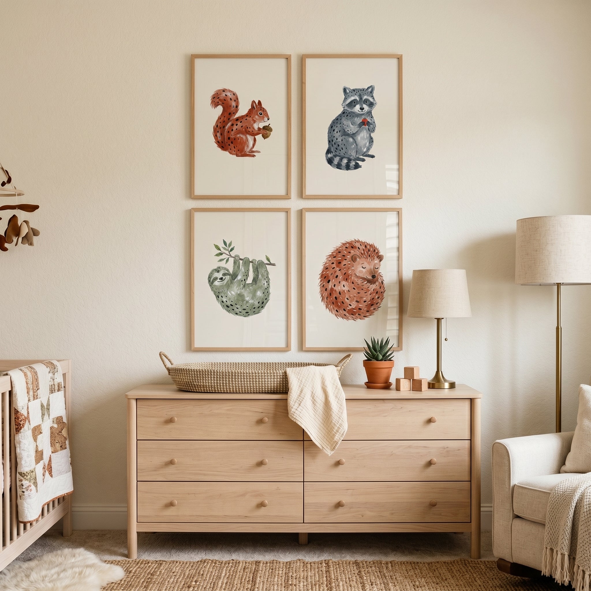 Minimalist Neutral Woodland Animals Wall Art Set of 4 - Forest Friends Set