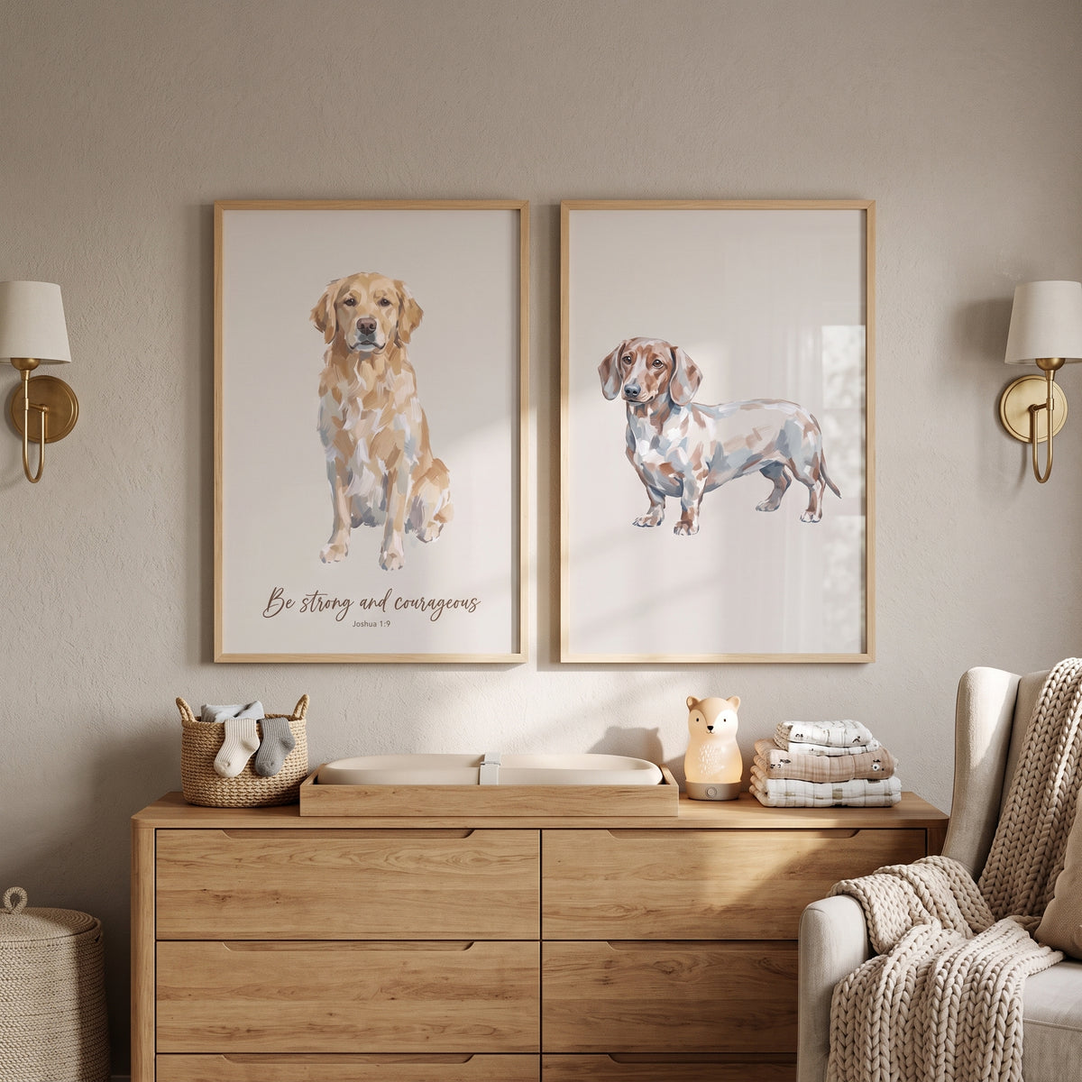 Minimalist Oatmeal Pet Dog Print Set of 2 - Faithful Pup Portraits
