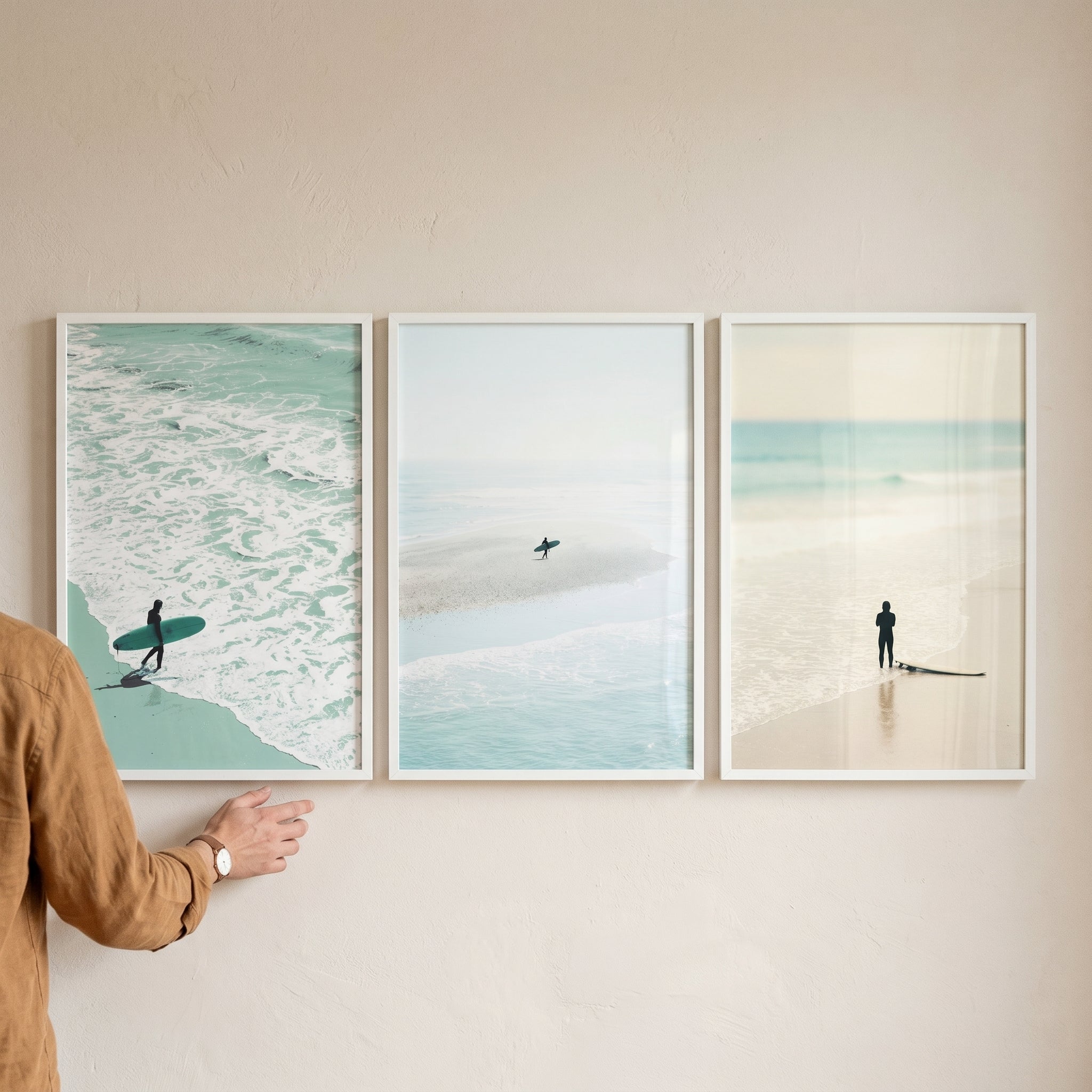 Minimalist Pastel Coastal Surfer Wall Art Set of 3 - Minimalist Surf Trio