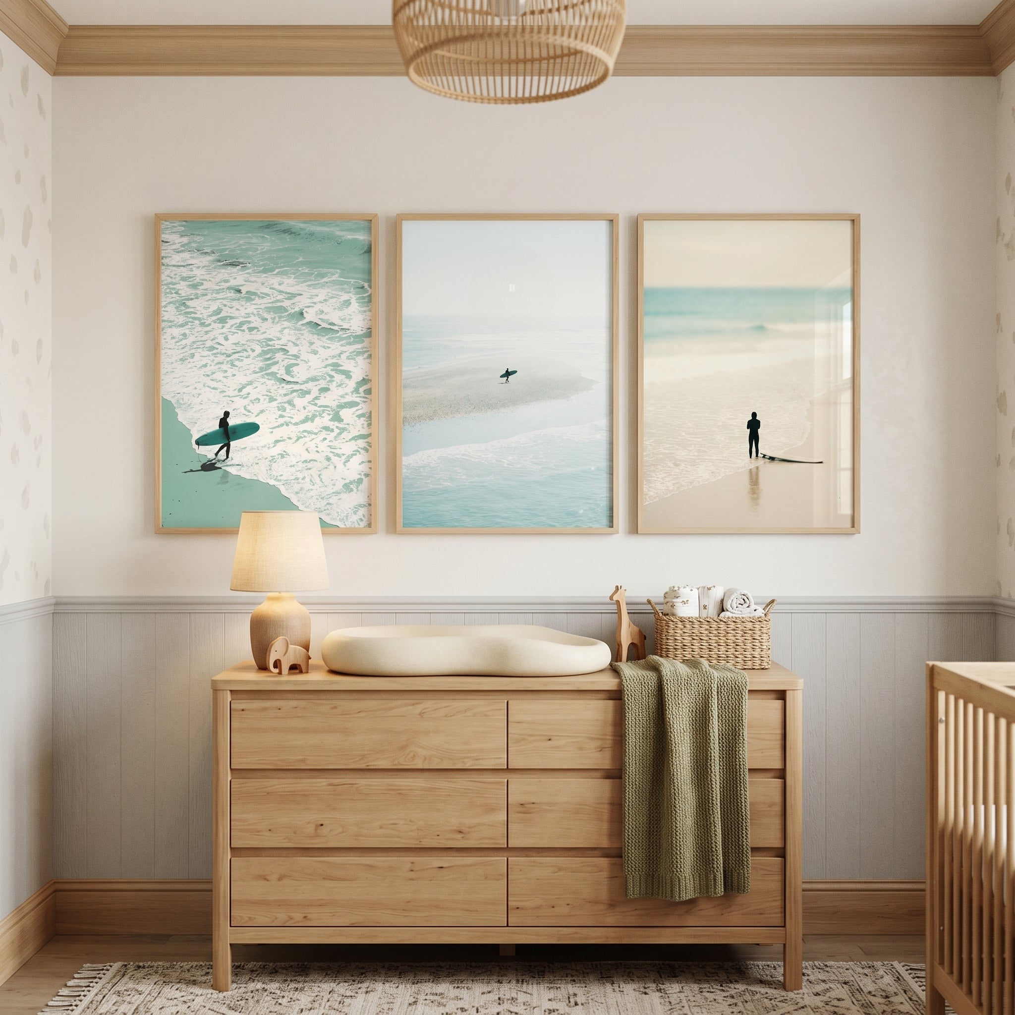 Minimalist Pastel Coastal Surfer Wall Art Set of 3 - Minimalist Surf Trio