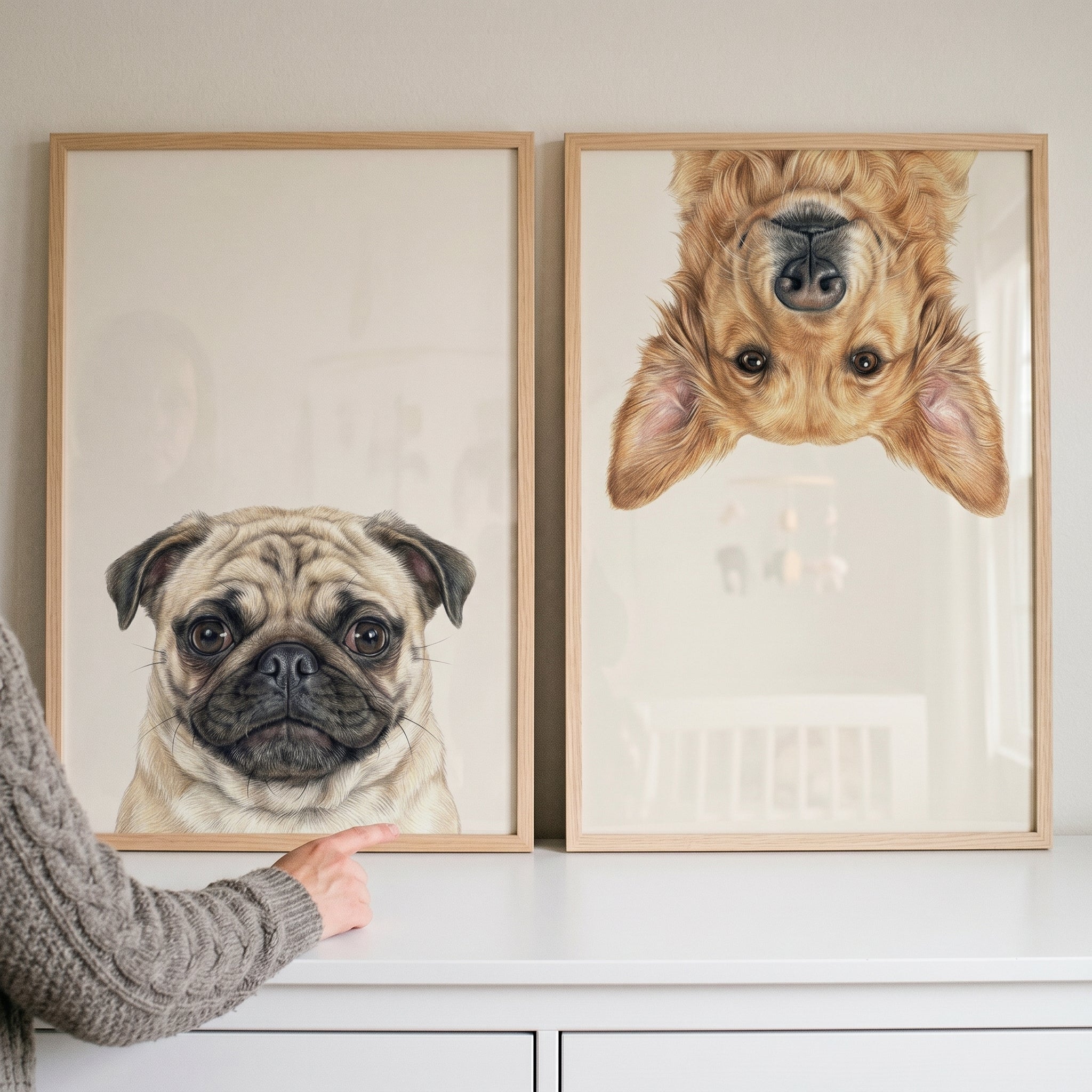 Minimalist Pet Portrait Dog Wall Art Set of 2 - Playful Peeking Pups