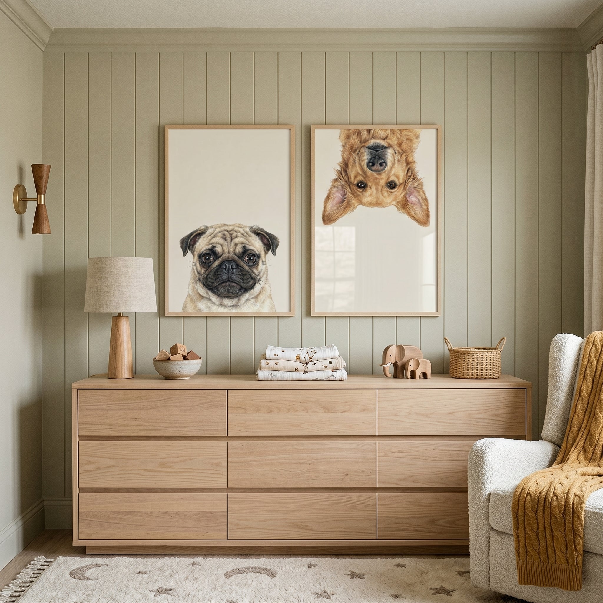 Minimalist Pet Portrait Dog Wall Art Set of 2 - Playful Peeking Pups