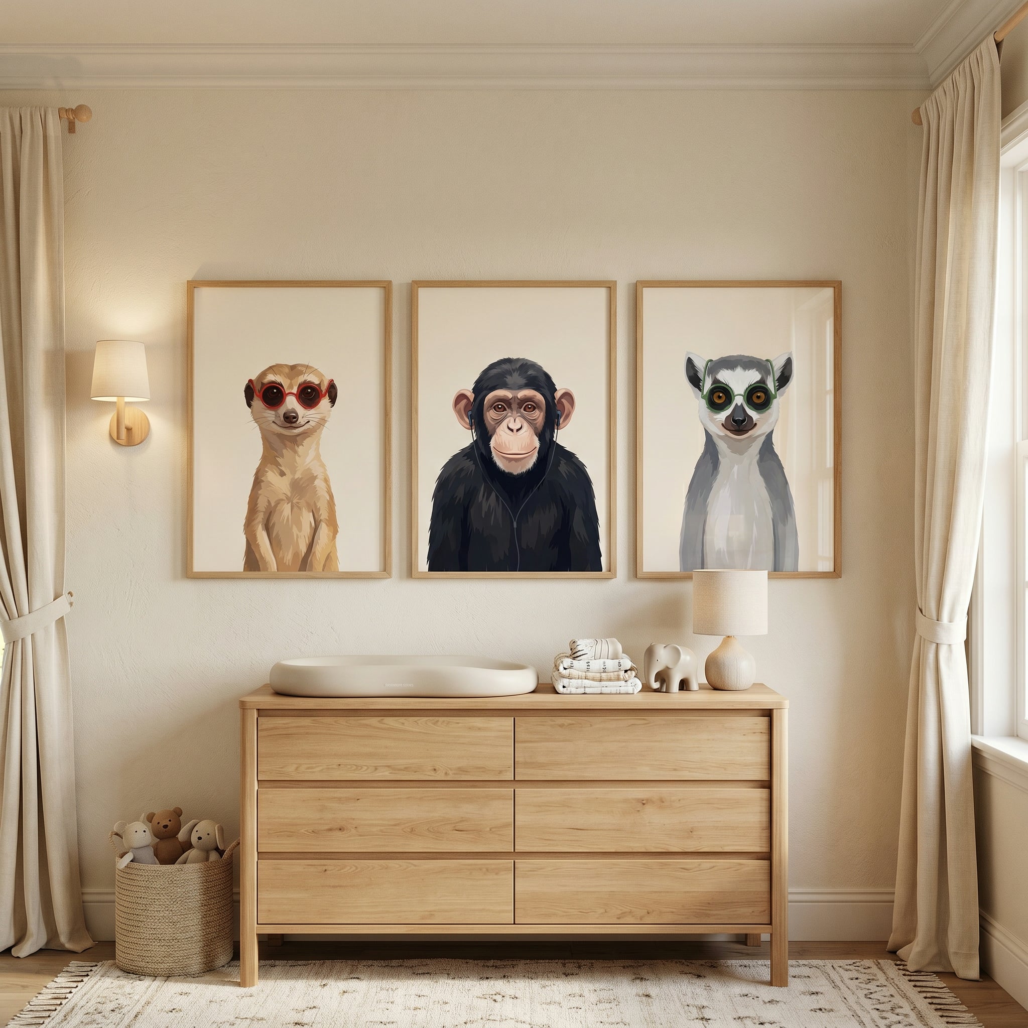 Minimalist Portrait Safari Animal Artwork Set of 3 - Cool Wildlife Trio