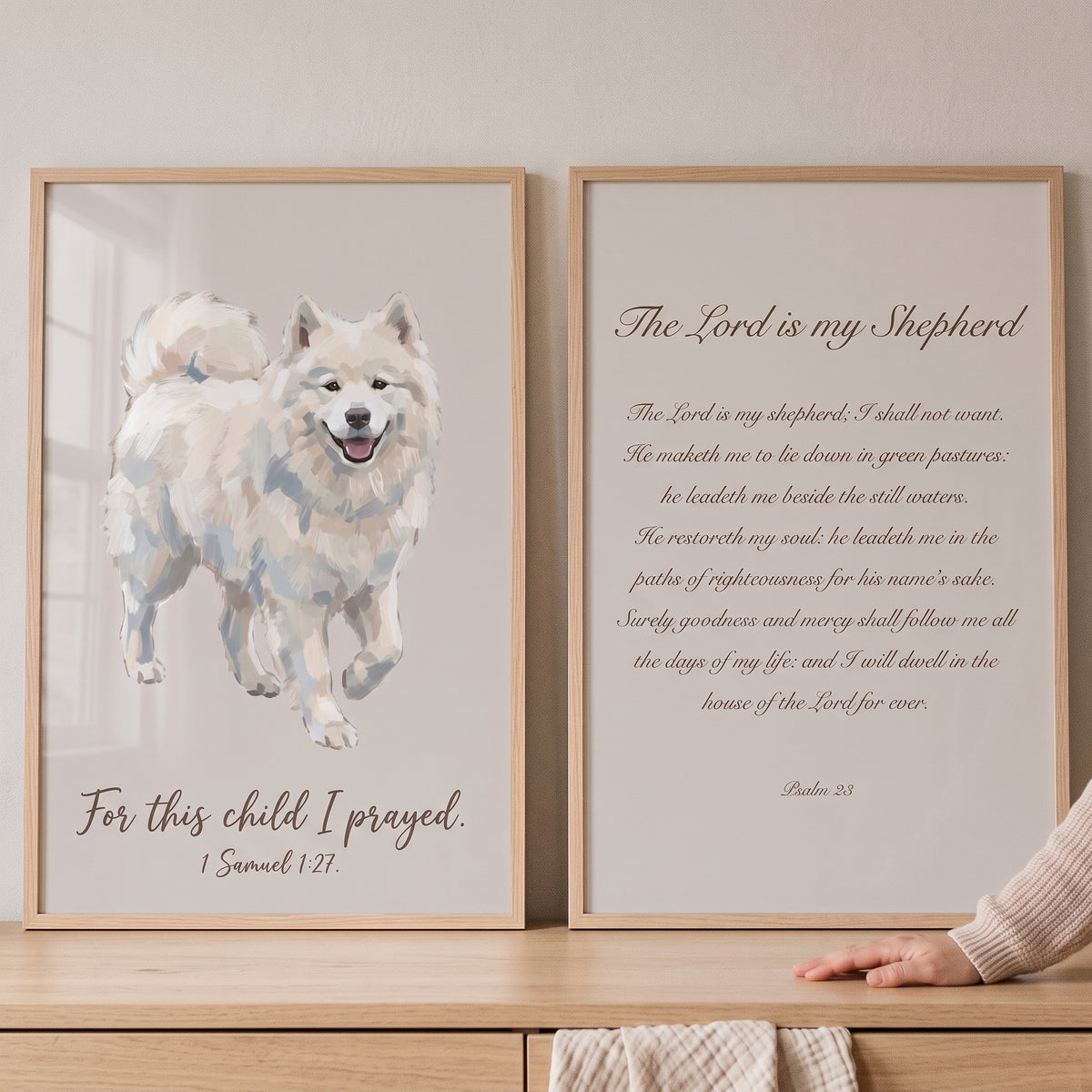 Minimalist Religious Samoyed Wall Art Set of 2 - Faithful Samoyed Scripture