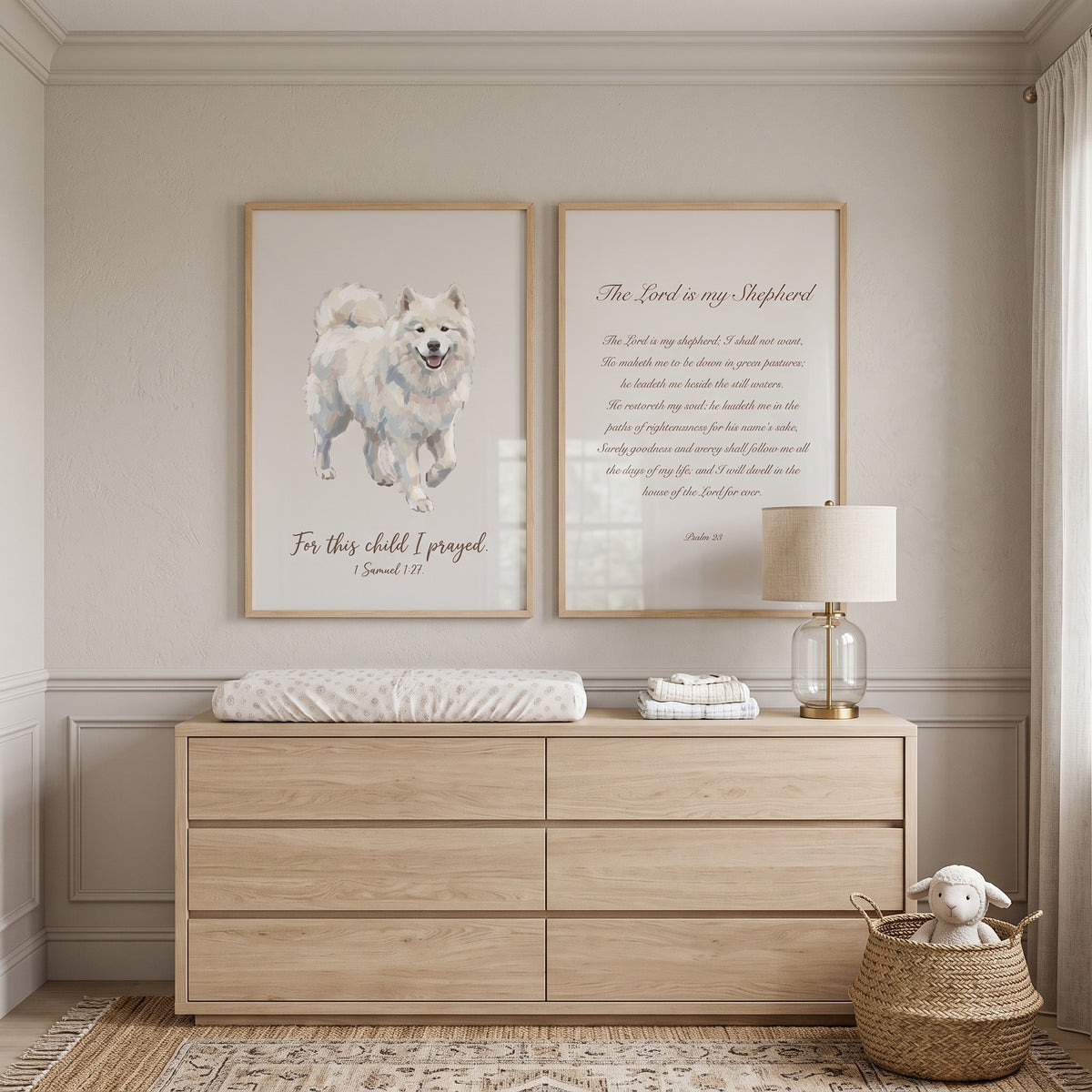 Minimalist Religious Samoyed Wall Art Set of 2 - Faithful Samoyed Scripture