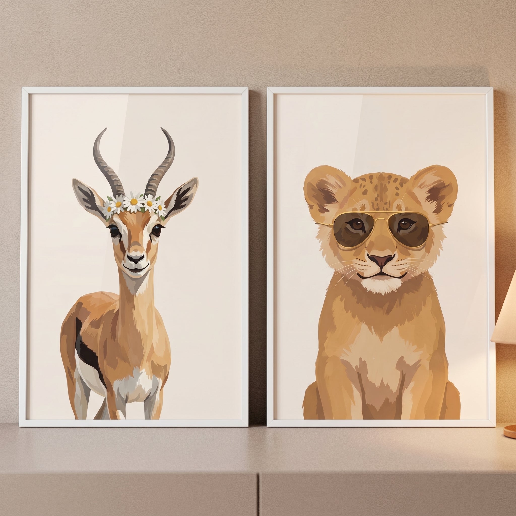 Minimalist Safari Animal Wall Art Set of 2 - Safari Style Duo