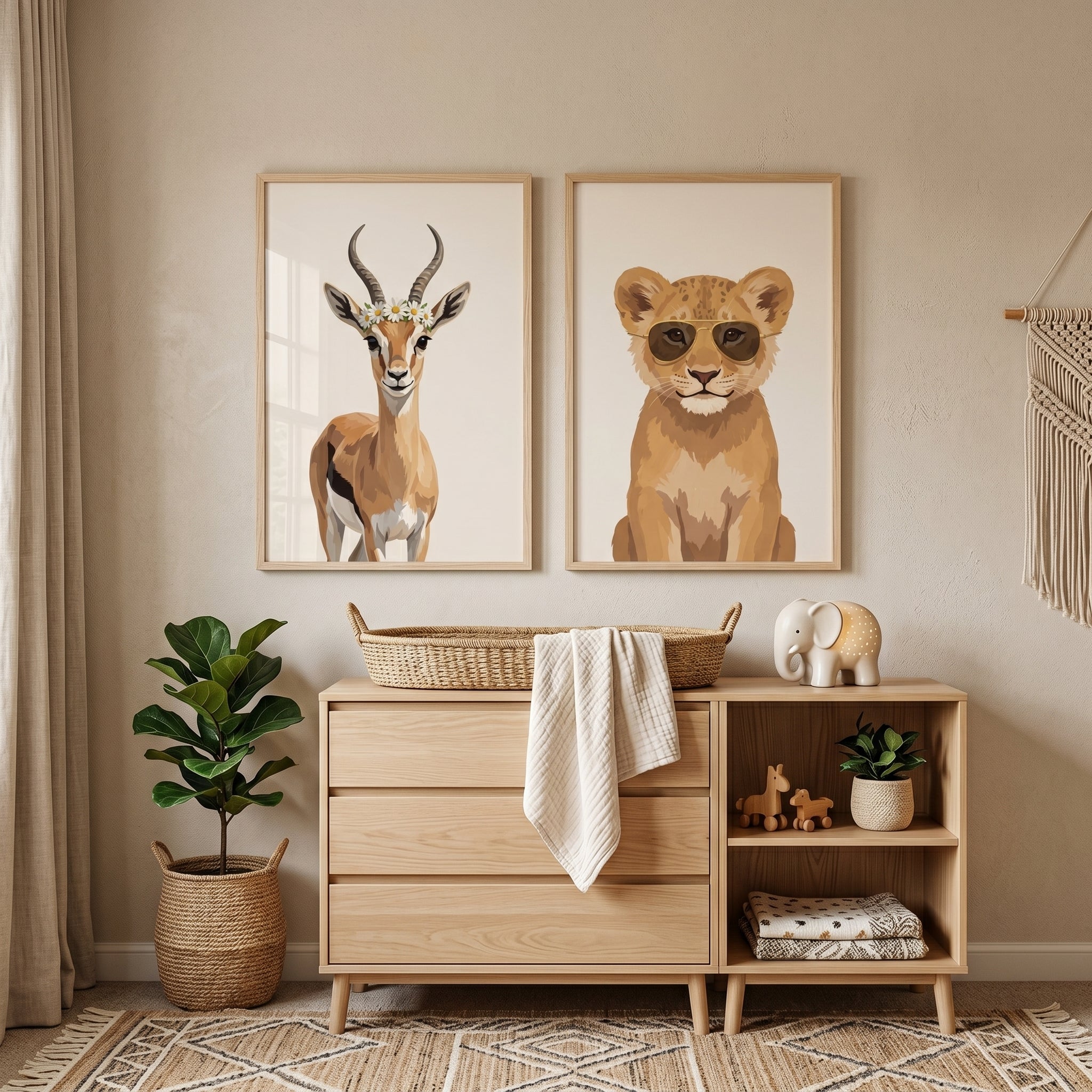 Minimalist Safari Animal Wall Art Set of 2 - Safari Style Duo