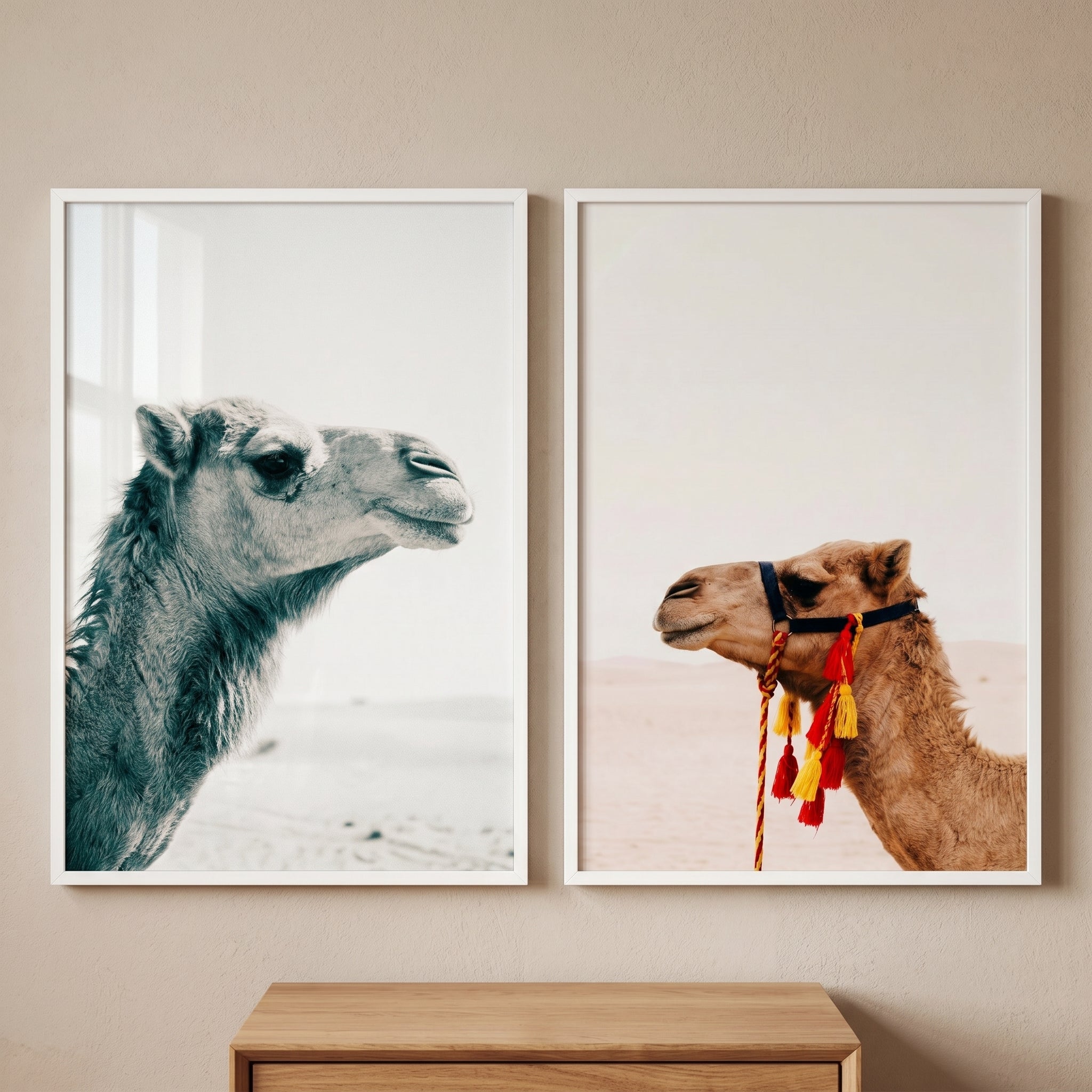 Minimalist Sahara Desert Camel Wall Art Set of 2 - Desert Soul Duo