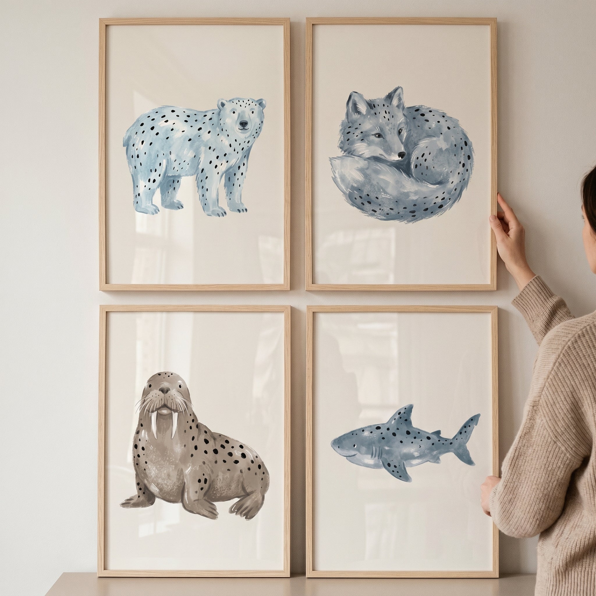 Minimalist Spotted Winter Animals Wall Art Set of 4 - Spotted Arctic Friends