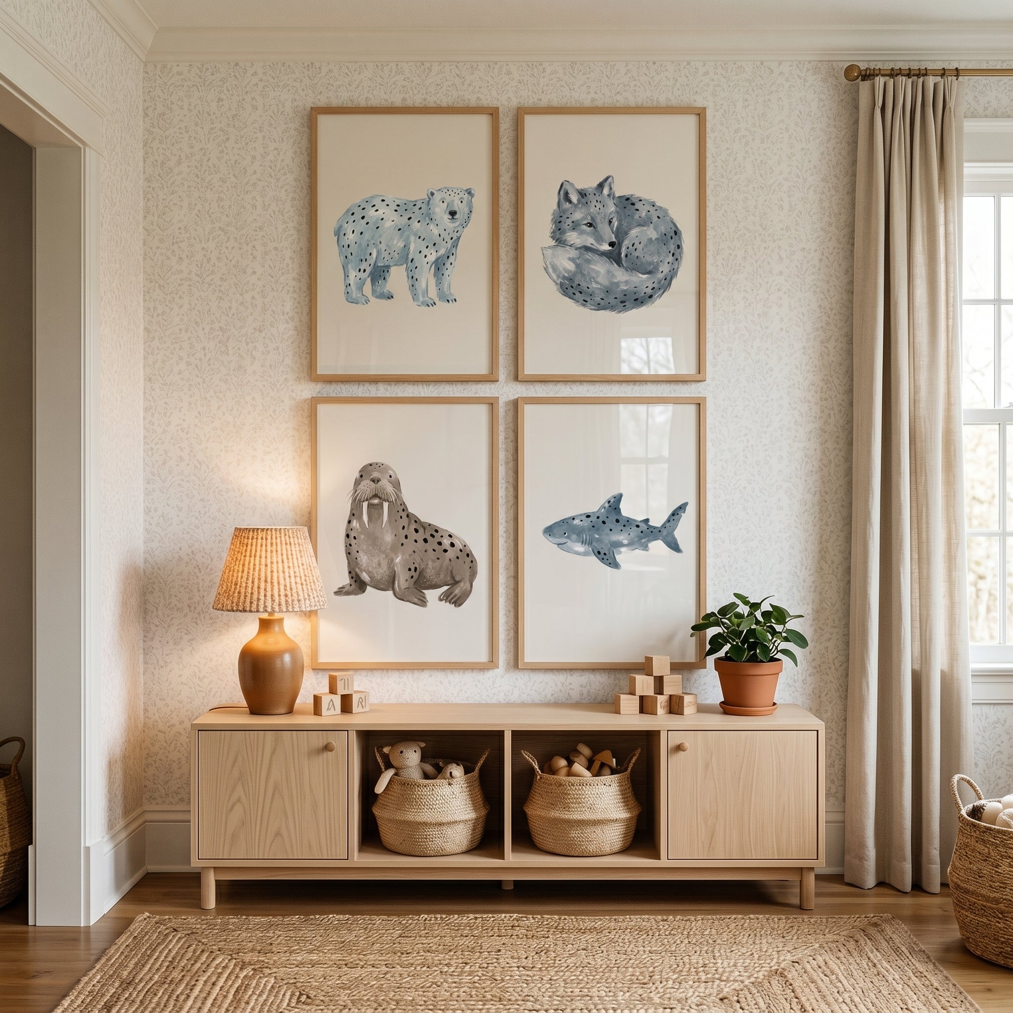 Minimalist Spotted Winter Animals Wall Art Set of 4 - Spotted Arctic Friends