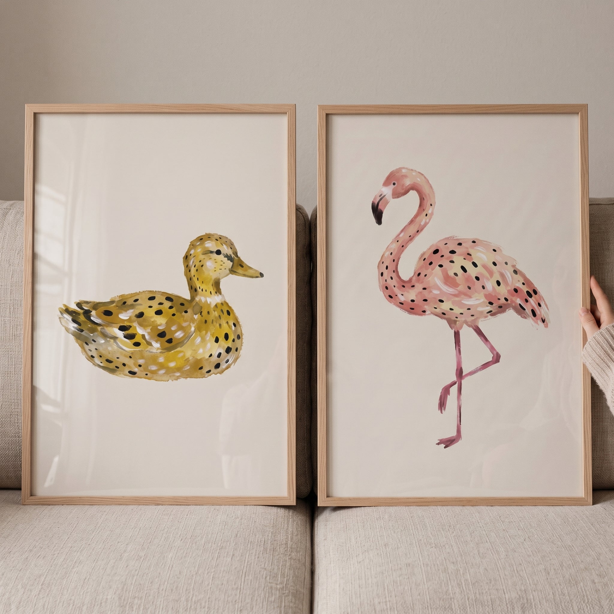 Minimalist Stippled Bird Wall Art Set of 2 - Spotted Feather Friends