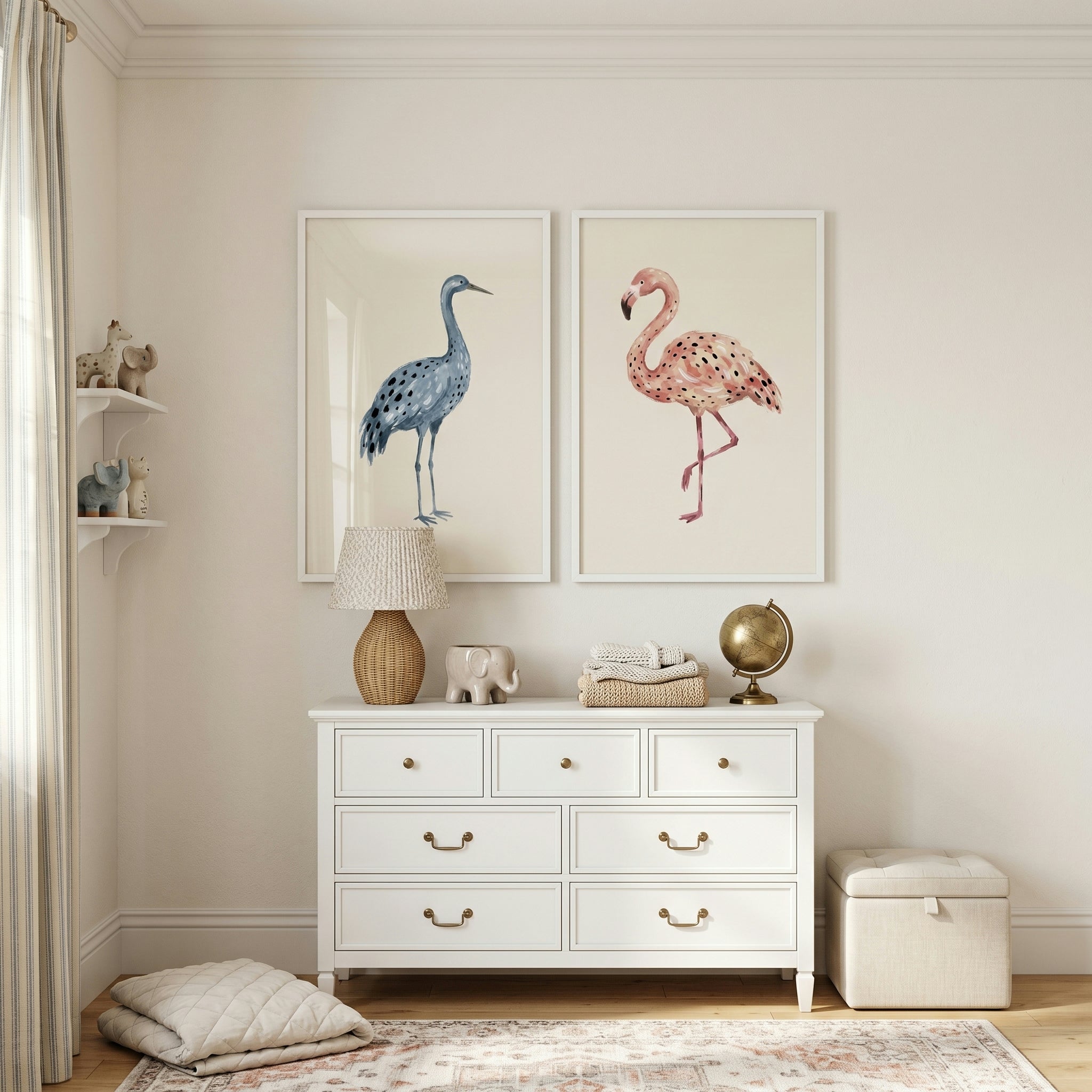 Minimalist Stippled Watercolor Birds Wall Art Set of 2 - Spotted Plume Pair