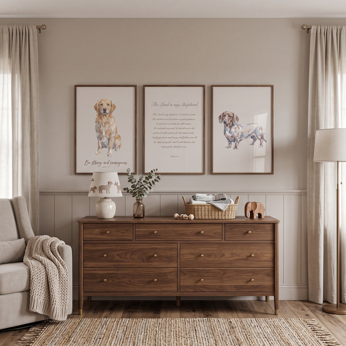 Minimalist Tan Bible Dog Print Set of 3 - Scripture Dog Art
